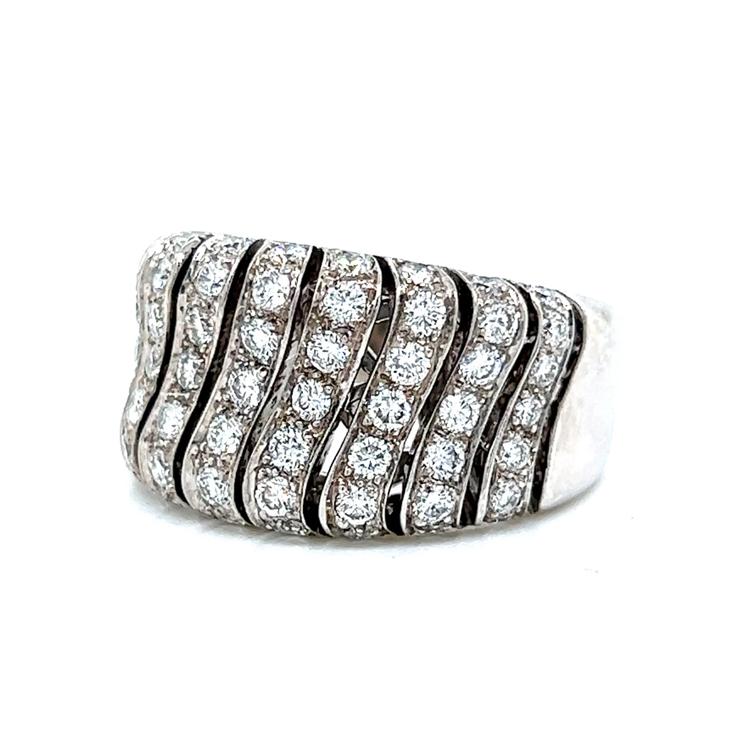 Pave Diamond Wave Cocktail Ring in 14k White Gold - Image 2