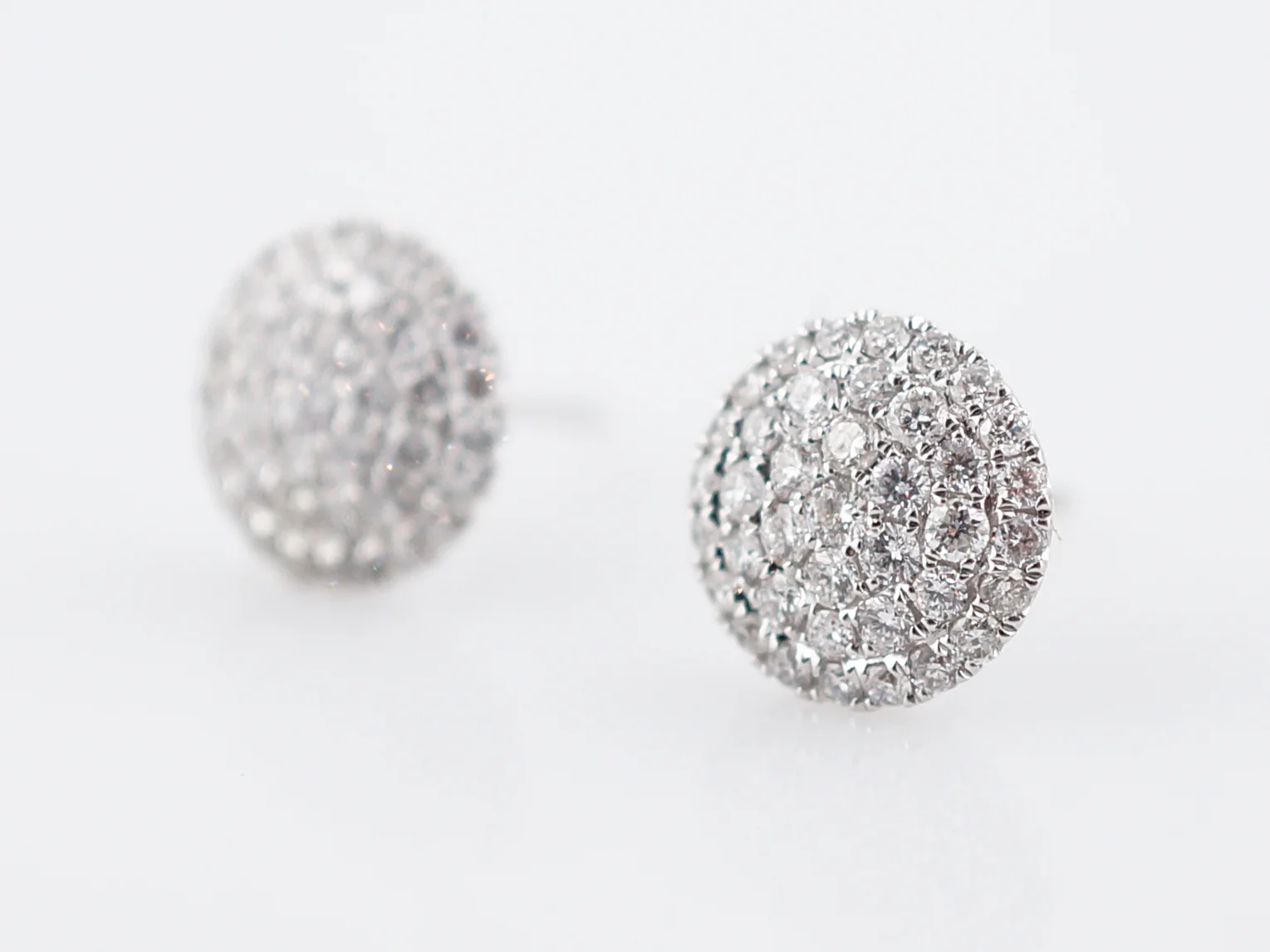 Pave Disc Earrings Modern 1.00 Round Brilliant Cut Diamonds in 14k White Gold