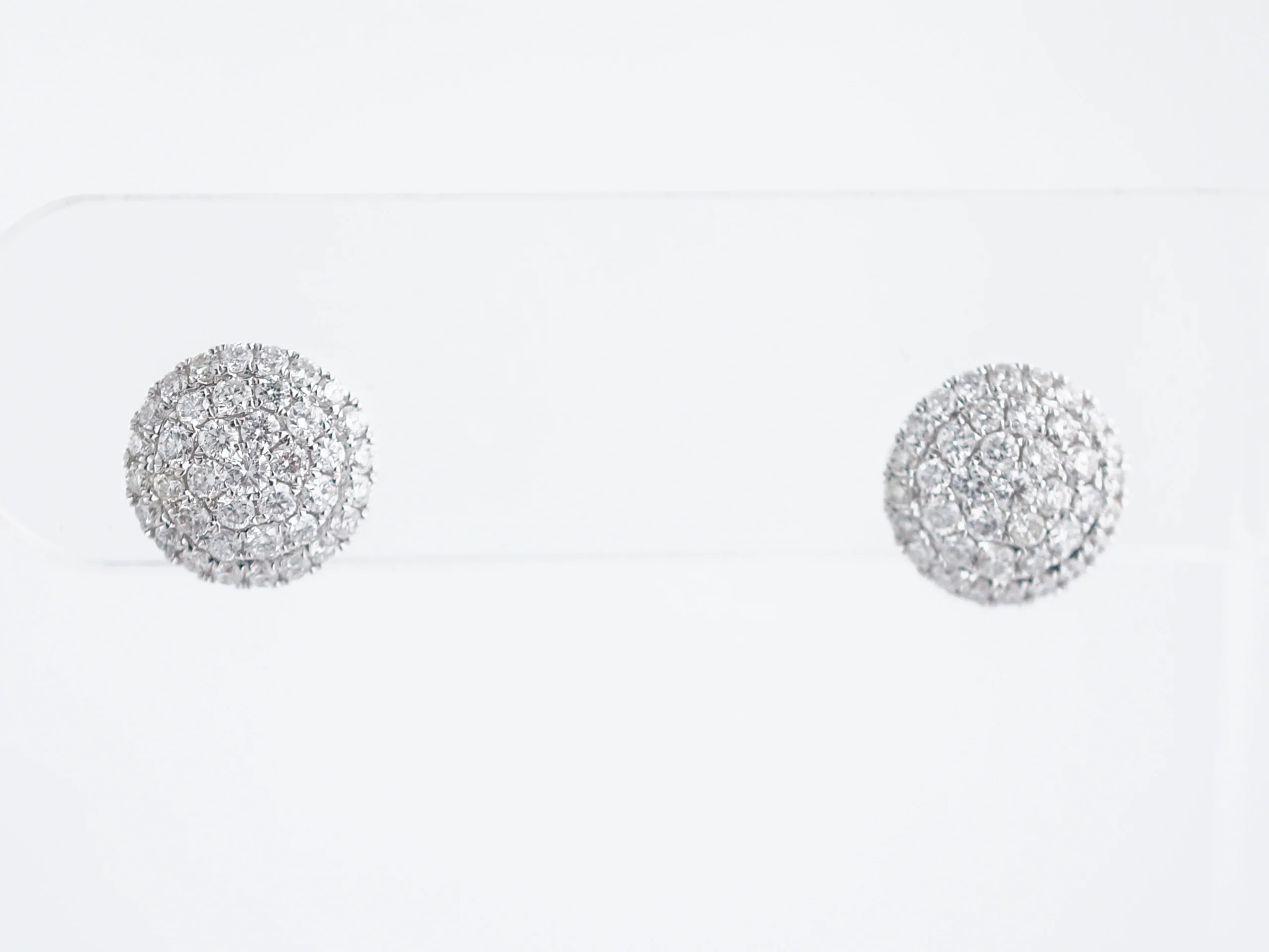 Pave Disc Earrings Modern 1.00 Round Brilliant Cut Diamonds in 14k White Gold - Image 2