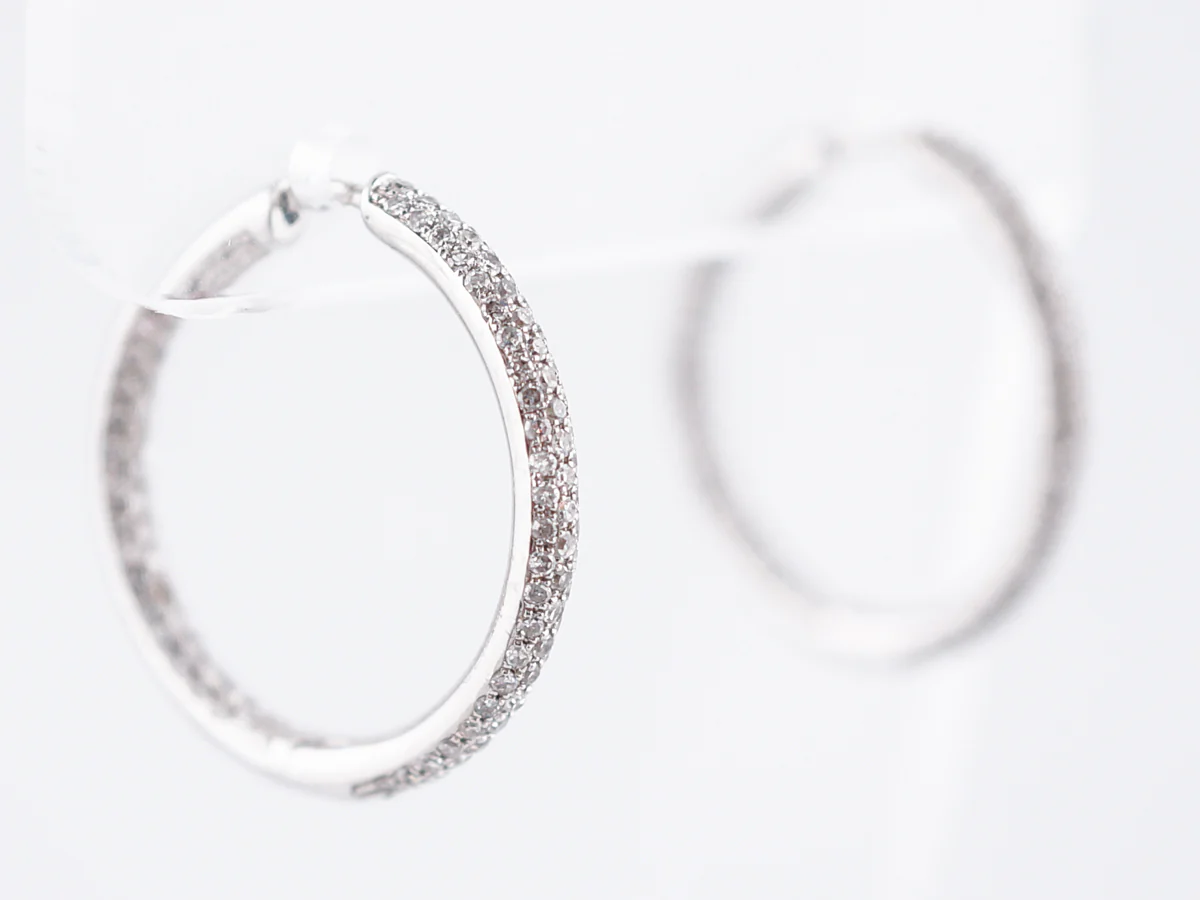 Pave Hoop Earrings Modern 1.15 Single Cut Diamonds in 10k White Gold - Image 2