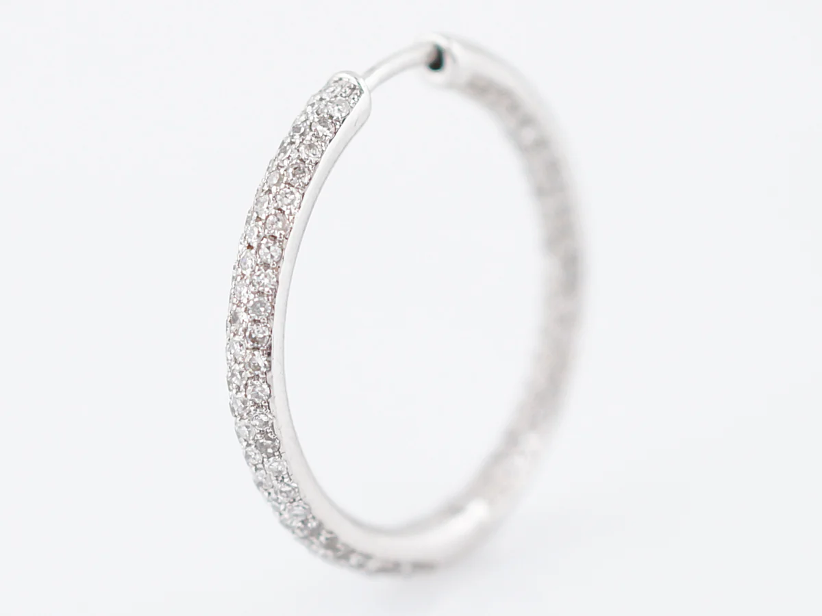 Pave Hoop Earrings Modern 1.15 Single Cut Diamonds in 10k White Gold - Image 3