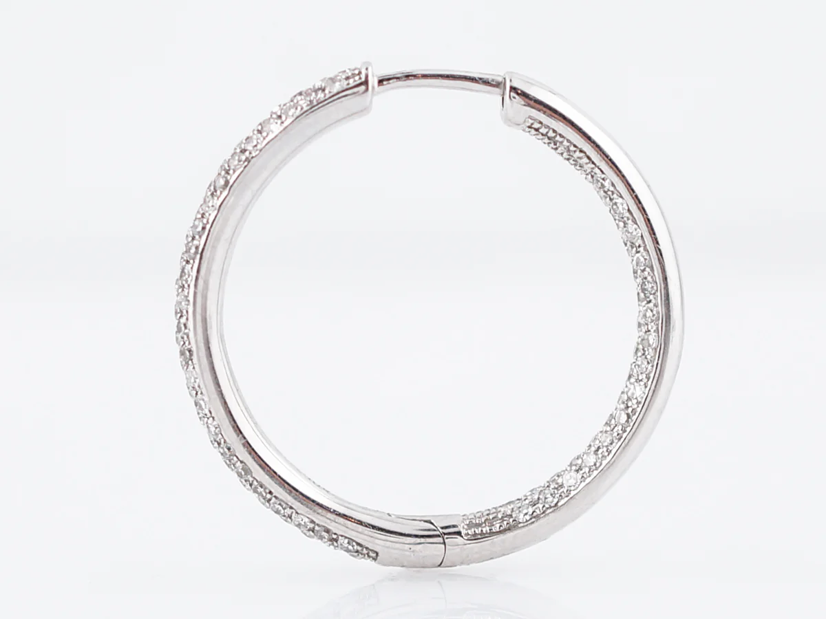 Pave Hoop Earrings Modern 1.15 Single Cut Diamonds in 10k White Gold - Image 4
