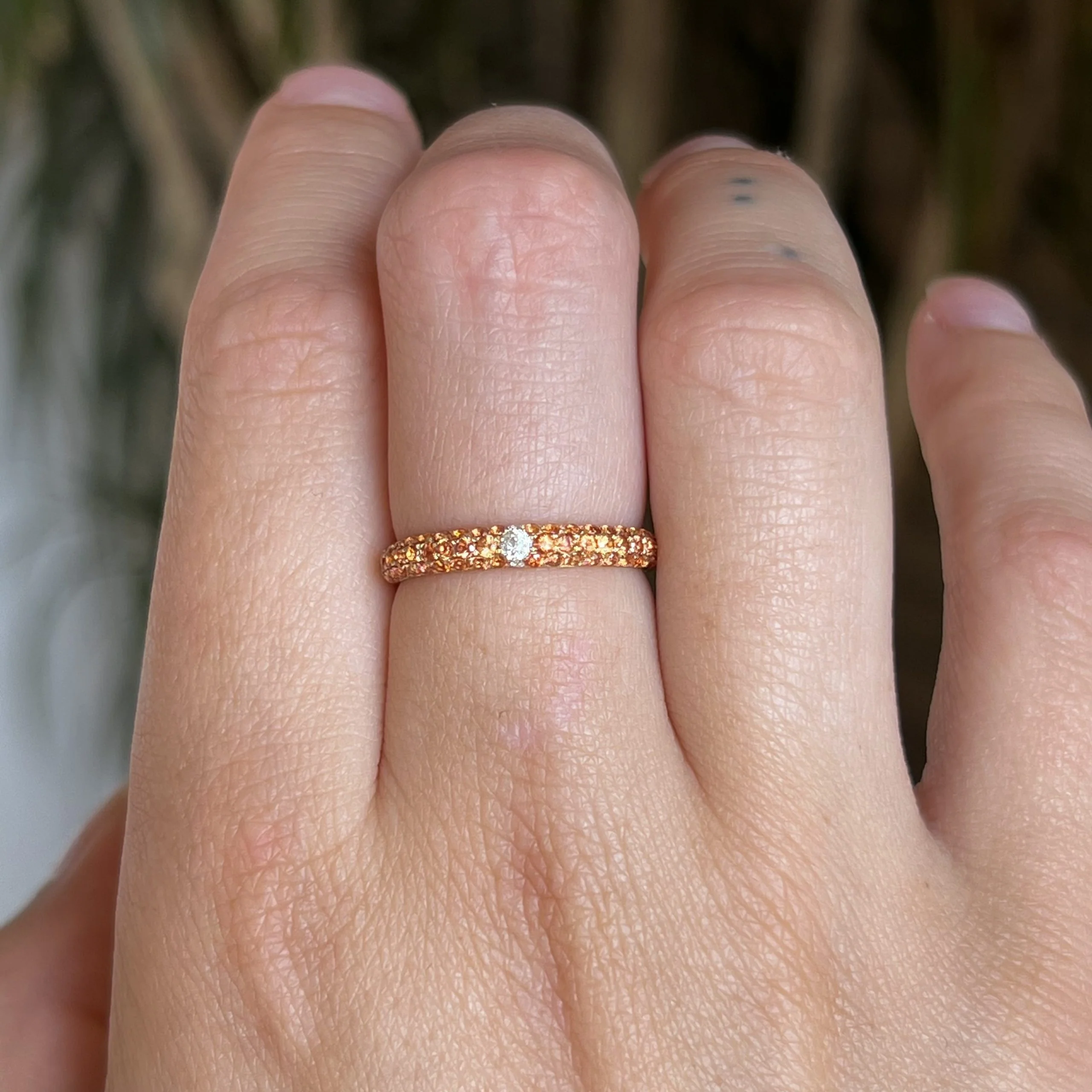 Pave Orange Sapphire & Diamond Band in 14k Yellow Gold - Image 6