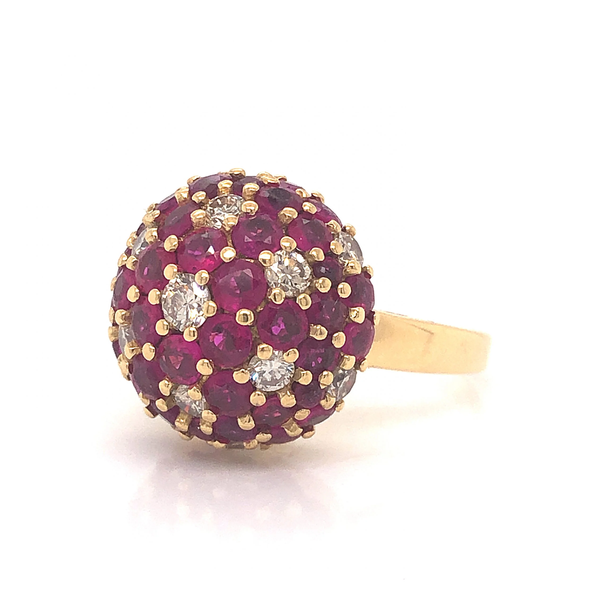 Pave Ruby & Diamond Dome Ring in 18k Yellow Gold - Image 2