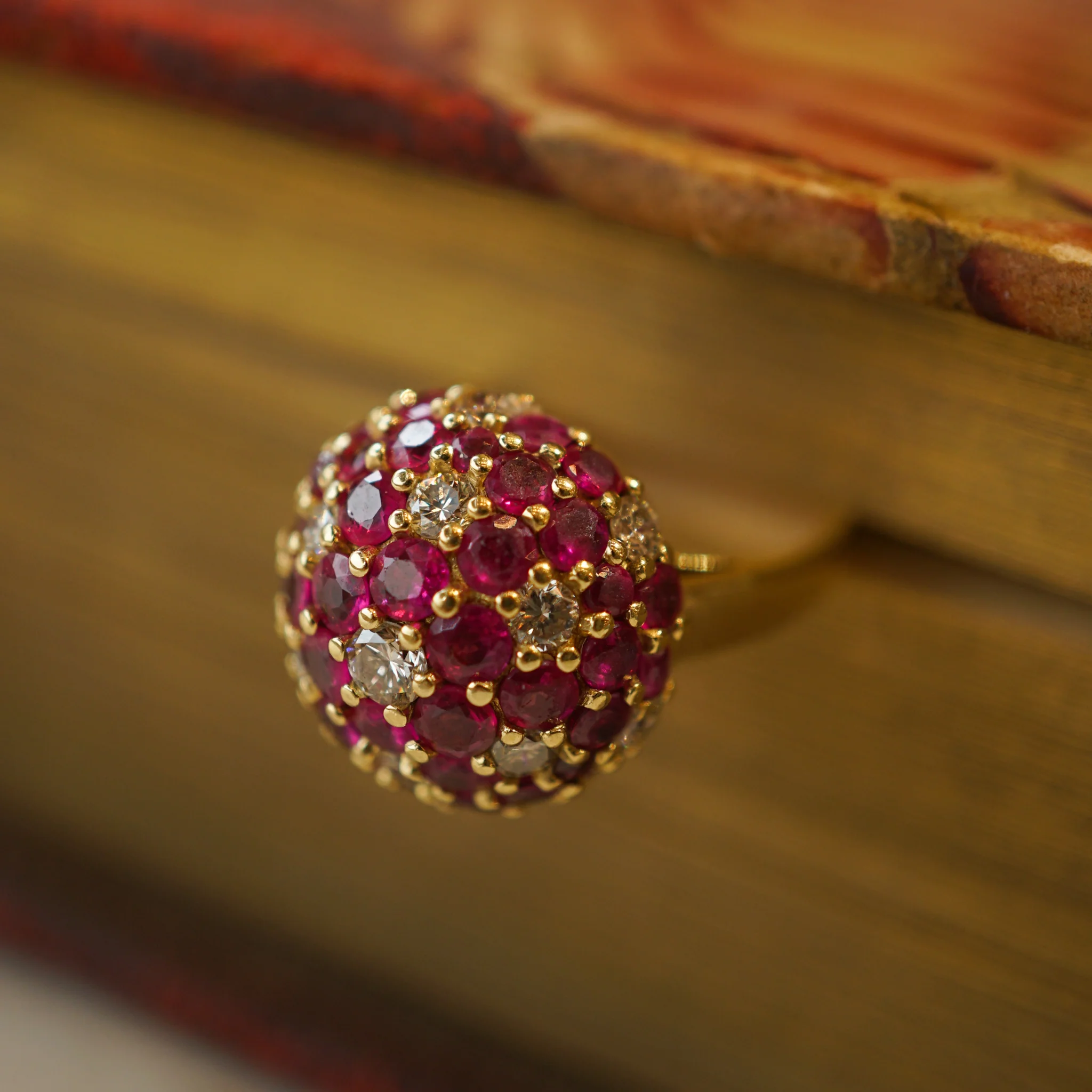 Pave Ruby & Diamond Dome Ring in 18k Yellow Gold - Image 6