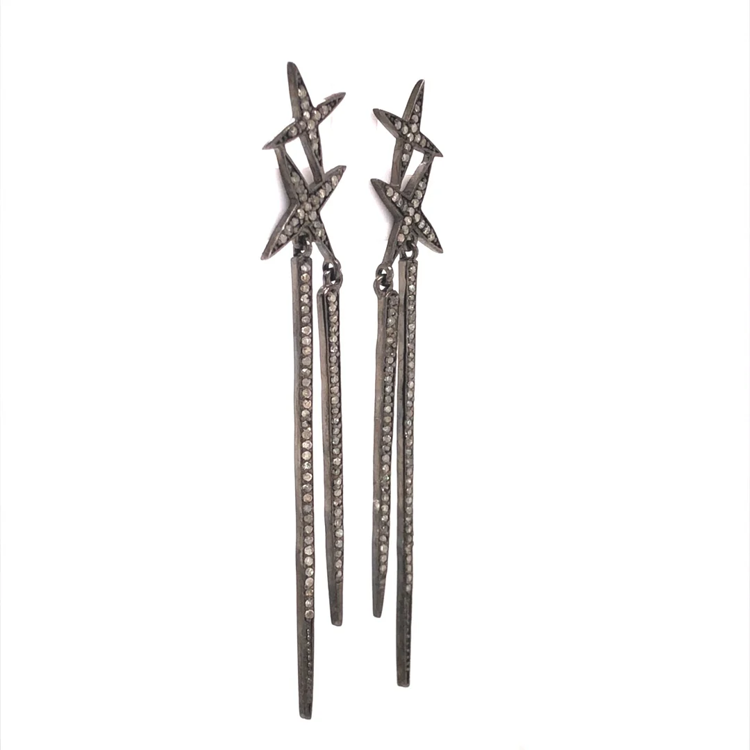 Pave Shooting Star Earrings in Sterling Silver - Image 3