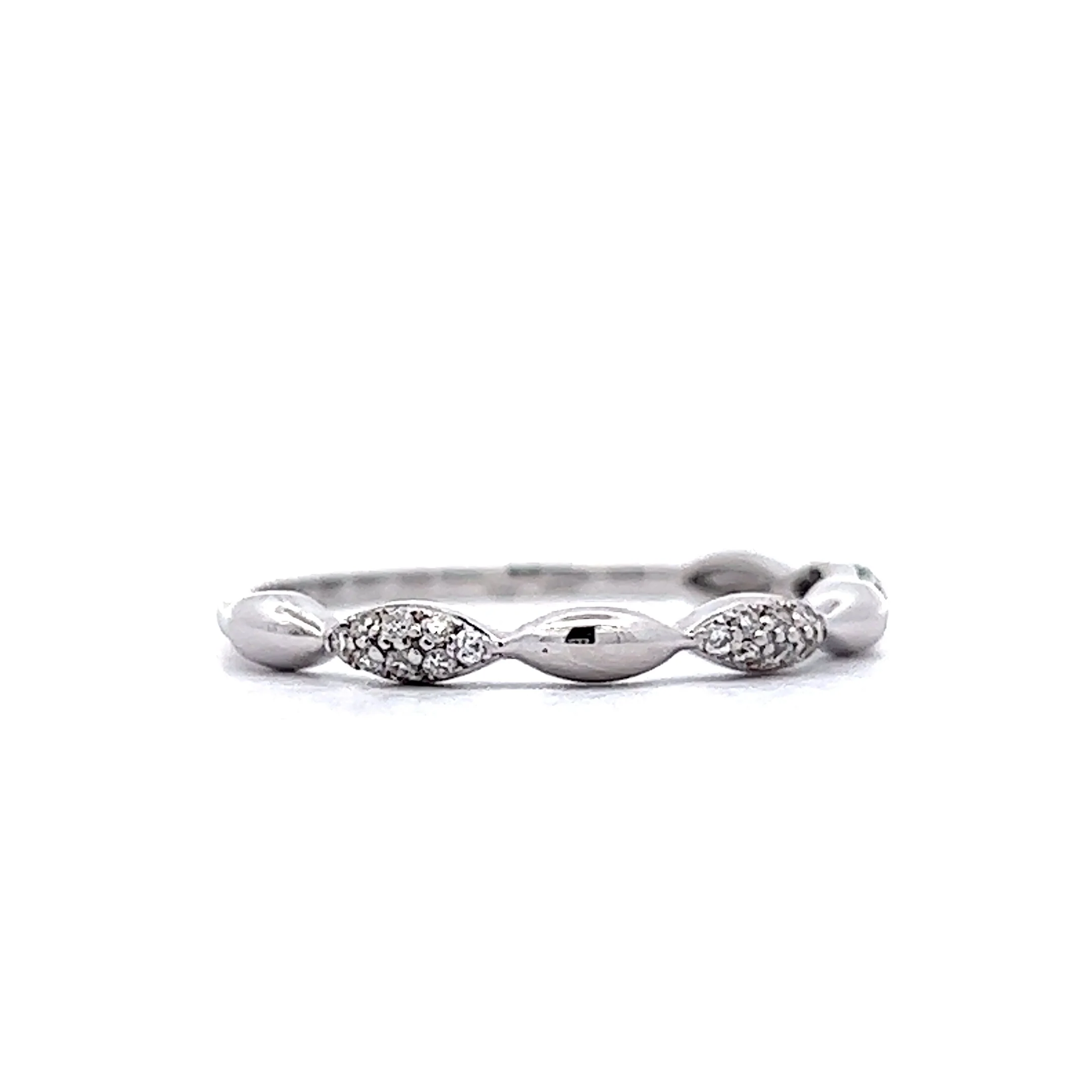 Pave Wedding Band w/ Marquis Stations in White Gold - Image 3