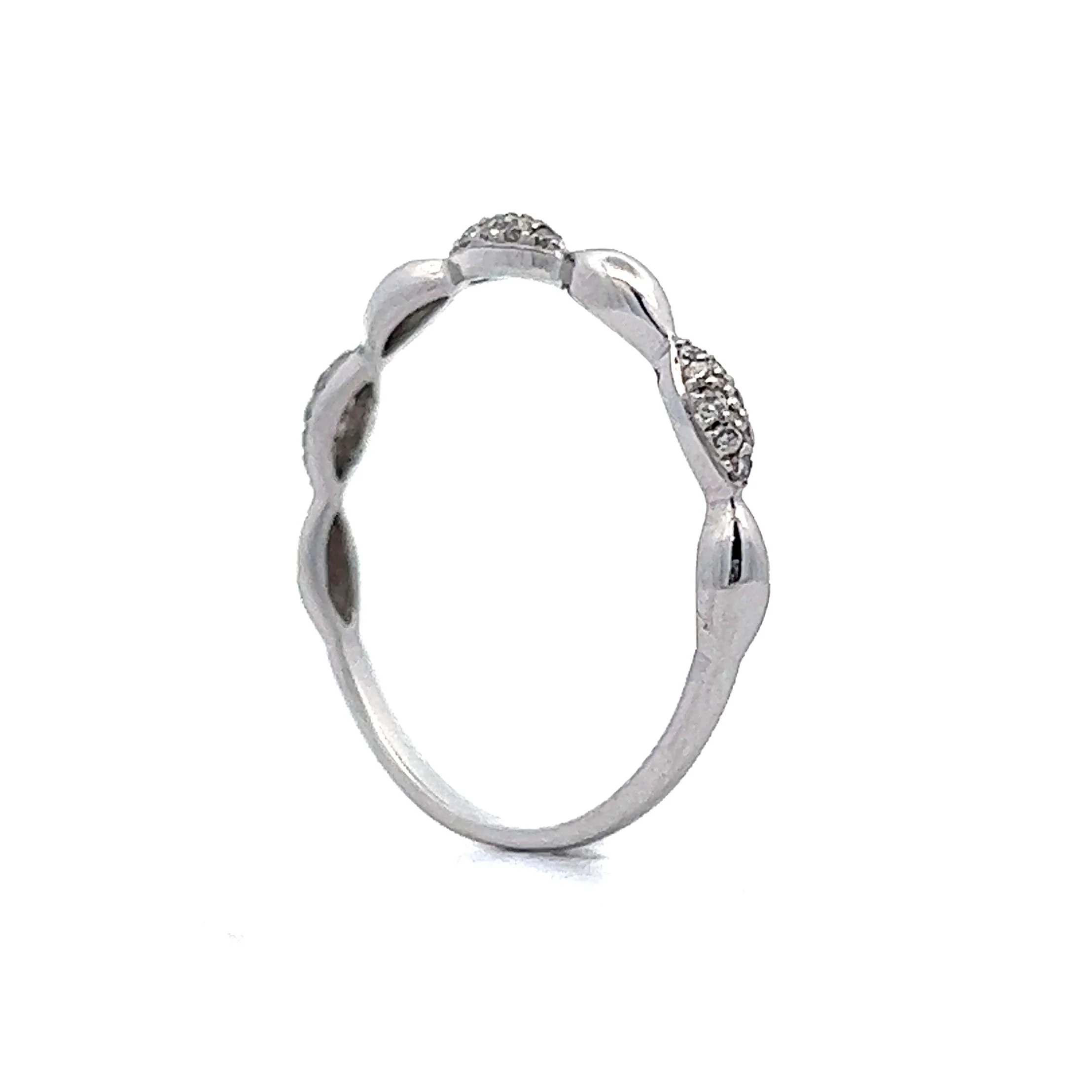 Pave Wedding Band w/ Marquis Stations in White Gold - Image 5