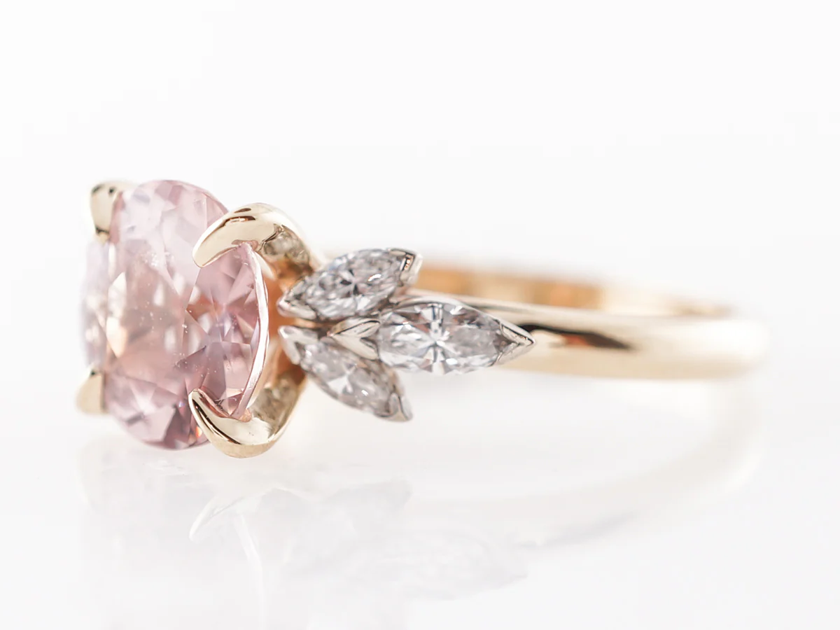 Peach Sapphire Engagement Ring w/ Diamonds in White Gold - Image 2