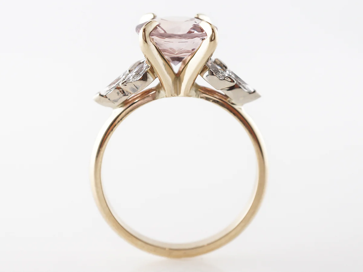 Peach Sapphire Engagement Ring w/ Diamonds in White Gold - Image 4