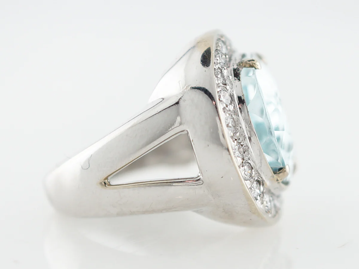 Pear Cut Aquamarine Cocktail Ring in 14k White Gold - Image 3