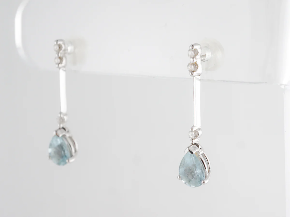 Pear Cut Aquamarine Earrings w/ Diamonds in 18k White Gold - Image 2
