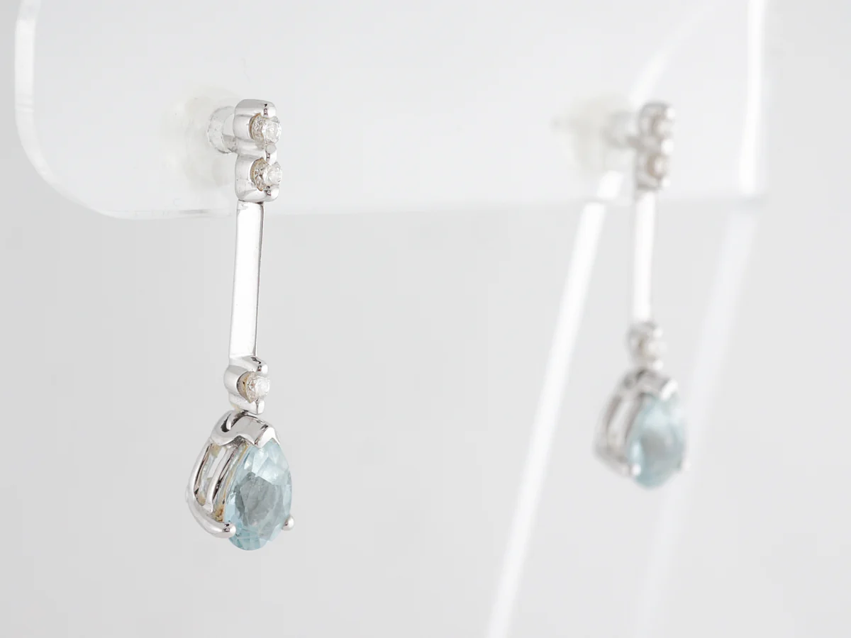 Pear Cut Aquamarine Earrings w/ Diamonds in 18k White Gold - Image 3