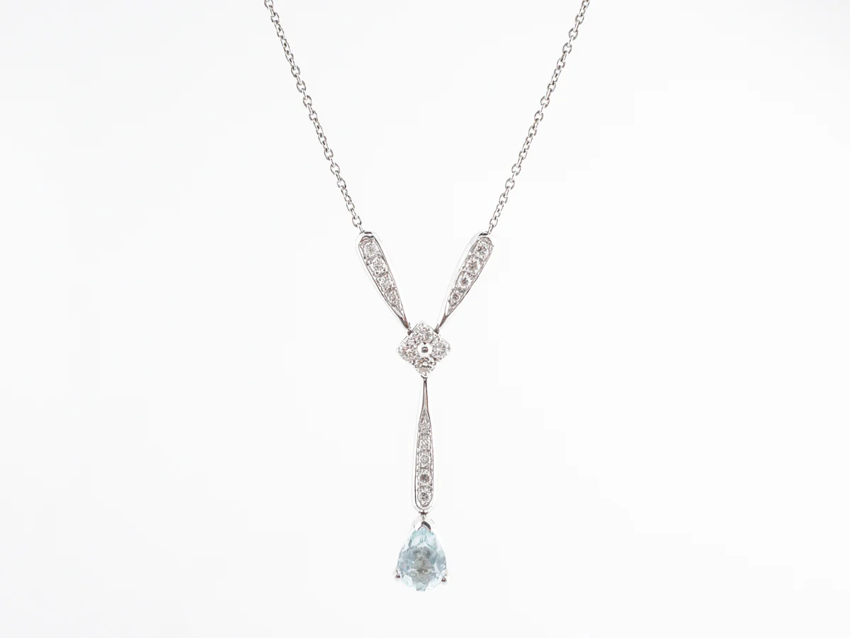 Pear Cut Aquamarine Necklace in 14k White Gold
