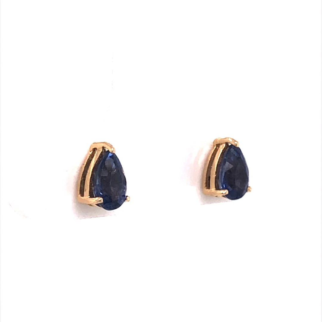 Pear Cut Sapphire Stud Earrings in 14k Yellow Gold - Image 3