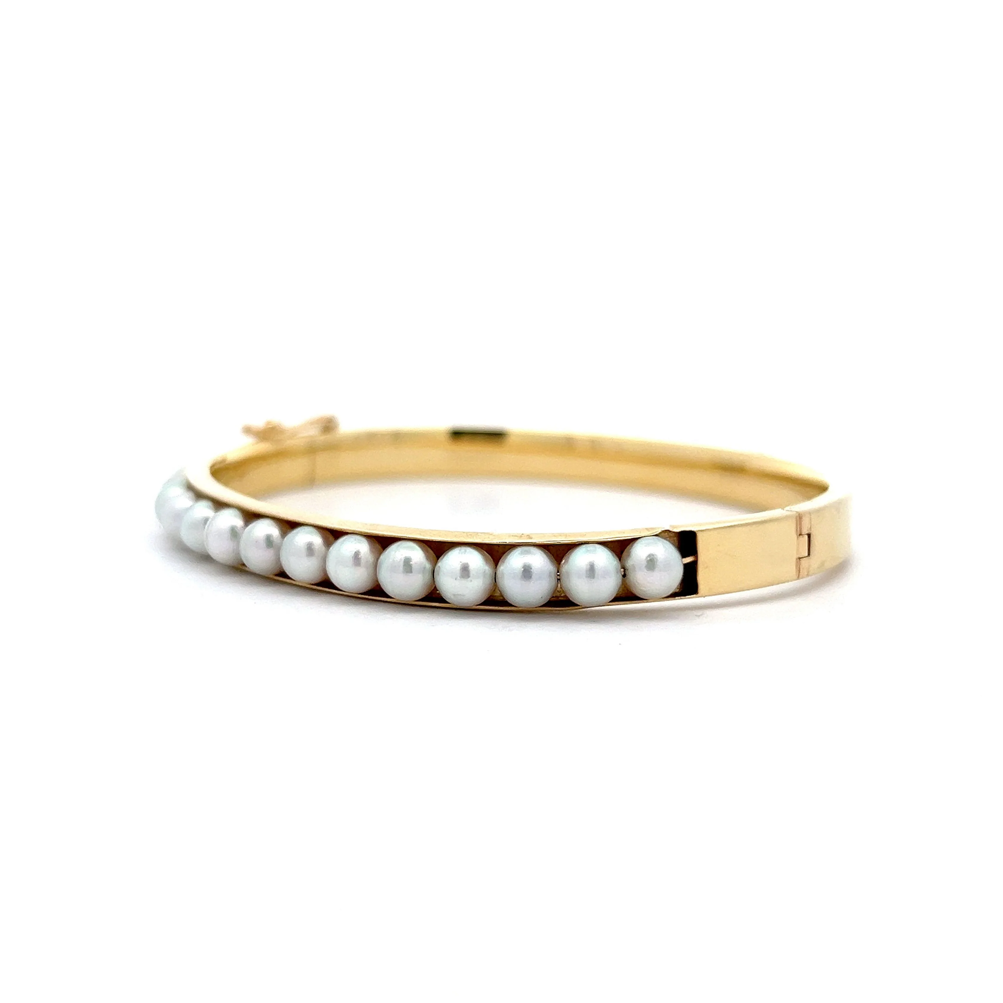 Pearl Bangle Bracelet in 14k Yellow Gold - Image 2