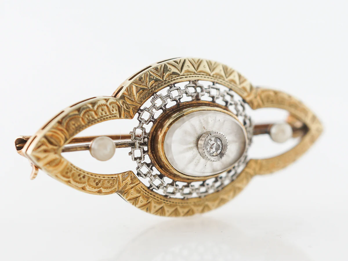 Pearl & Diamond Art Deco Brooch in White & Yellow Gold - Image 3