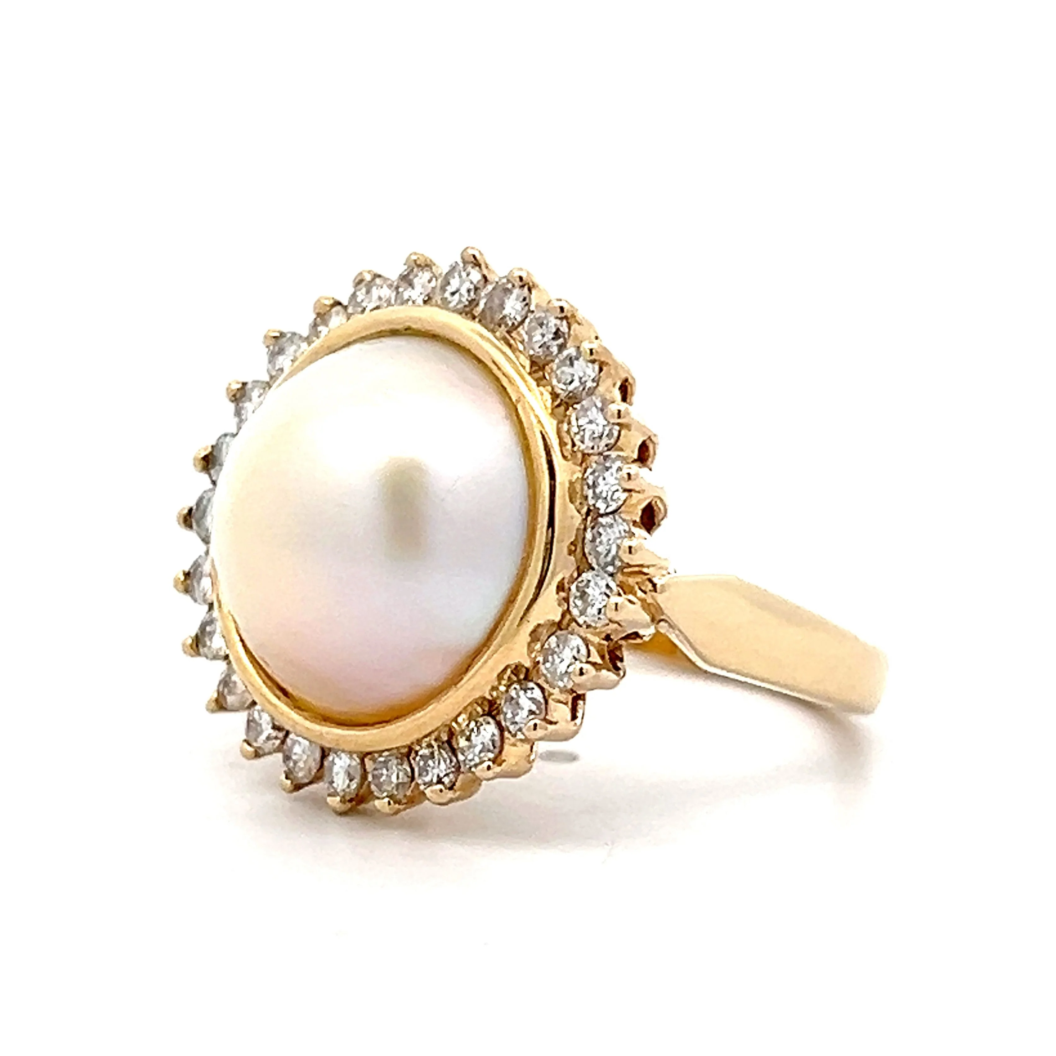 Pearl & Diamond Cocktail Ring in 14k Yellow Gold - Image 2
