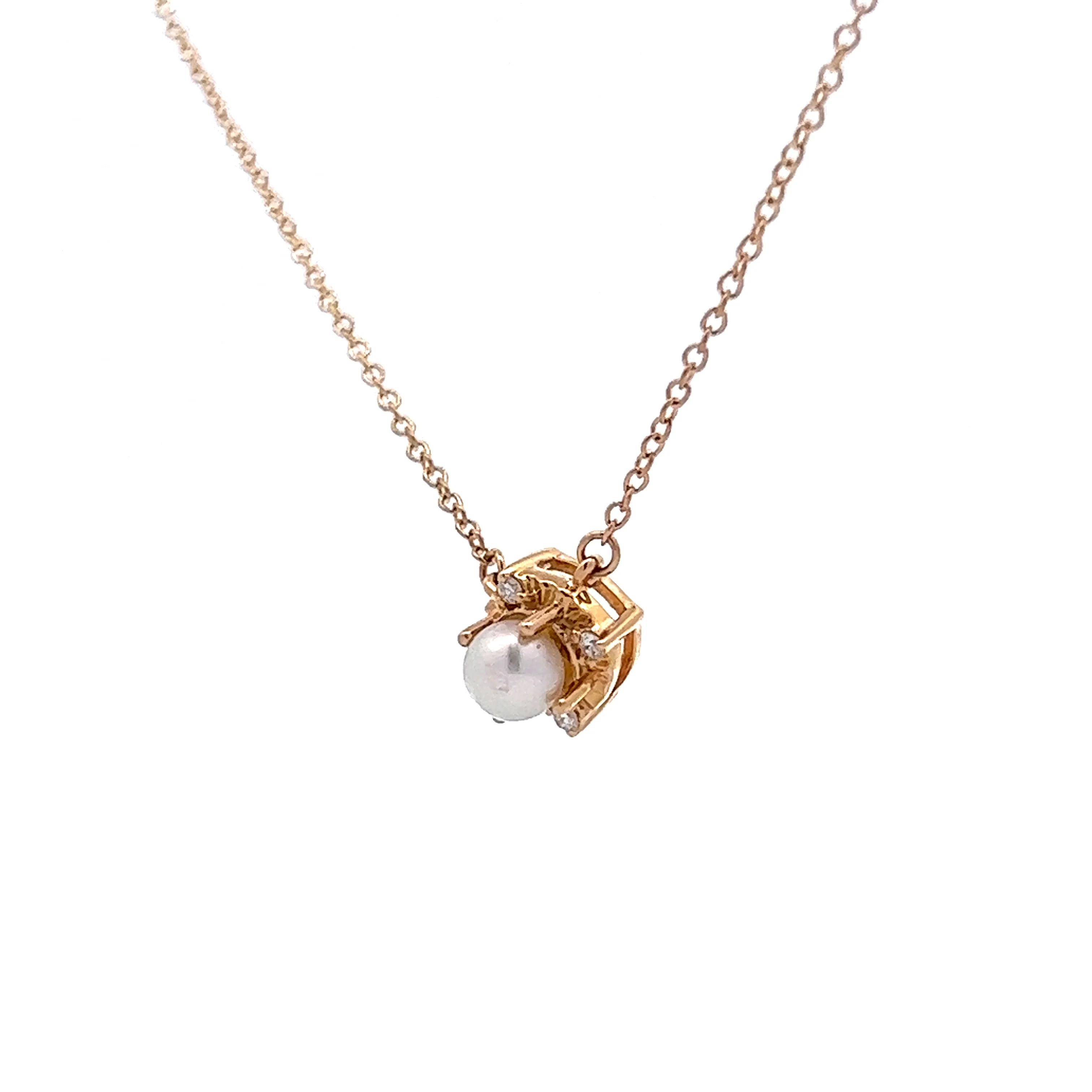 Classic Pearl & Diamond Pendant Necklace in 14k Yellow Gold - Image 2