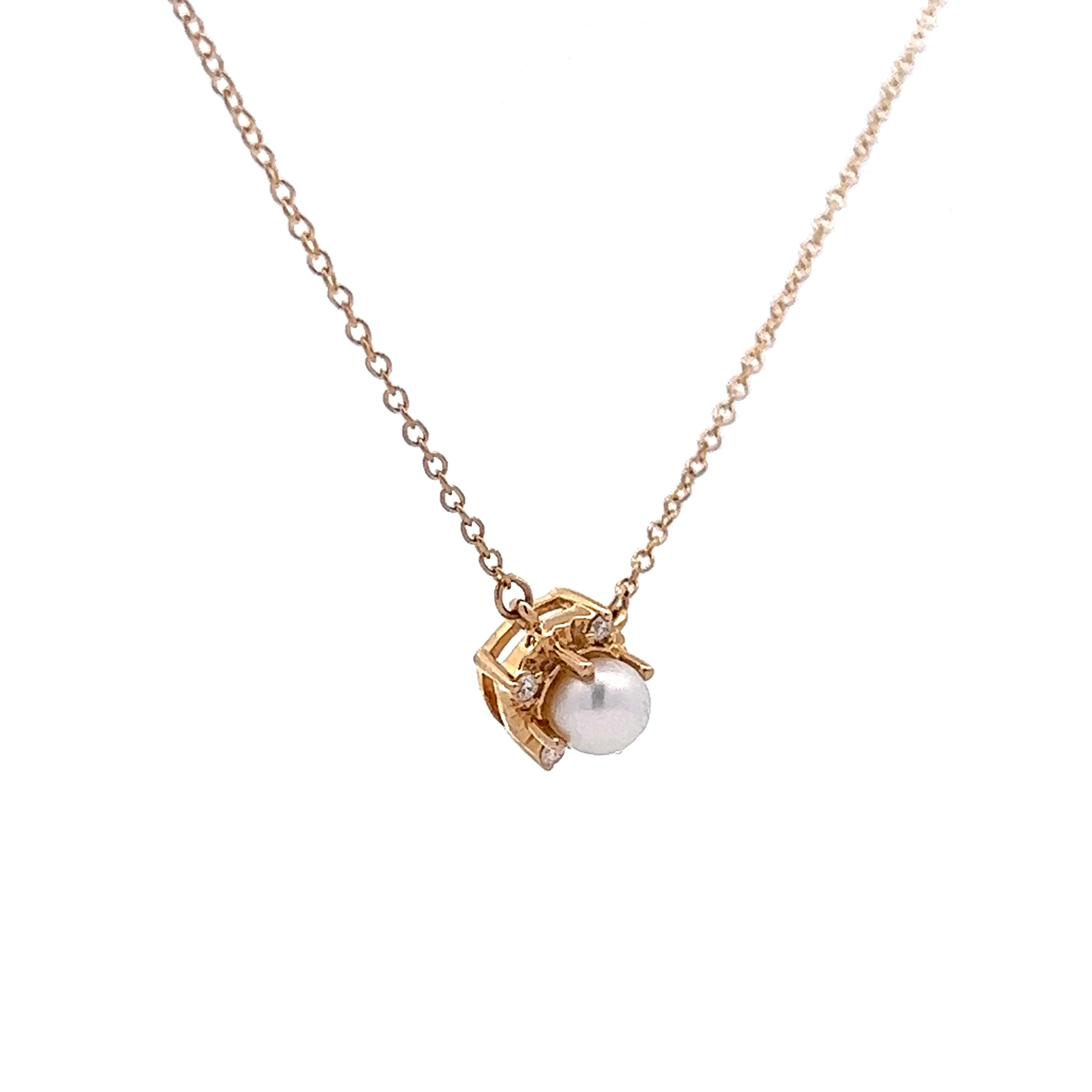 Classic Pearl & Diamond Pendant Necklace in 14k Yellow Gold - Image 3