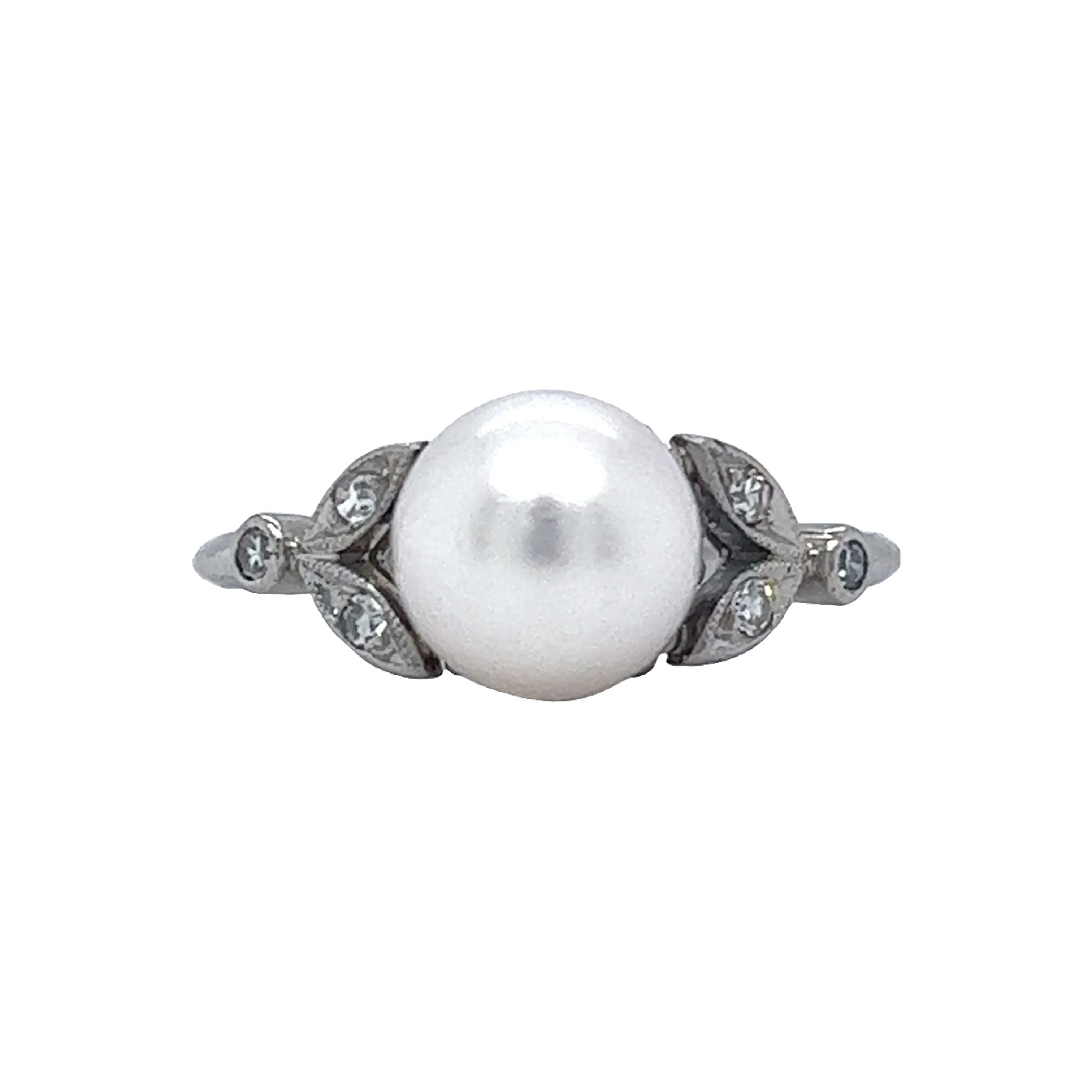 Vintage Art Deco Pearl & Diamond Ring in Platinum