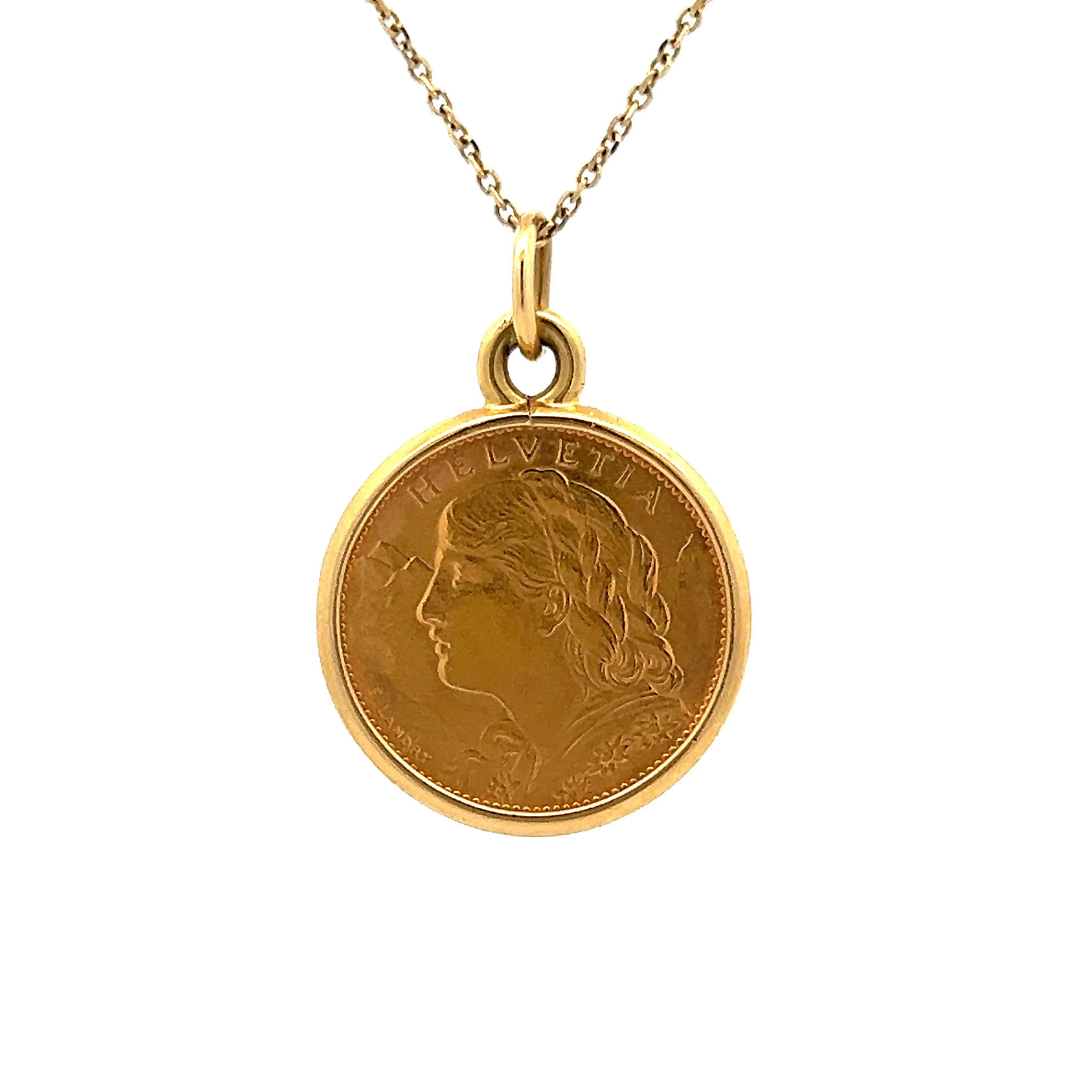 Swiss Franc Pendant Necklace in 14k Yellow Gold