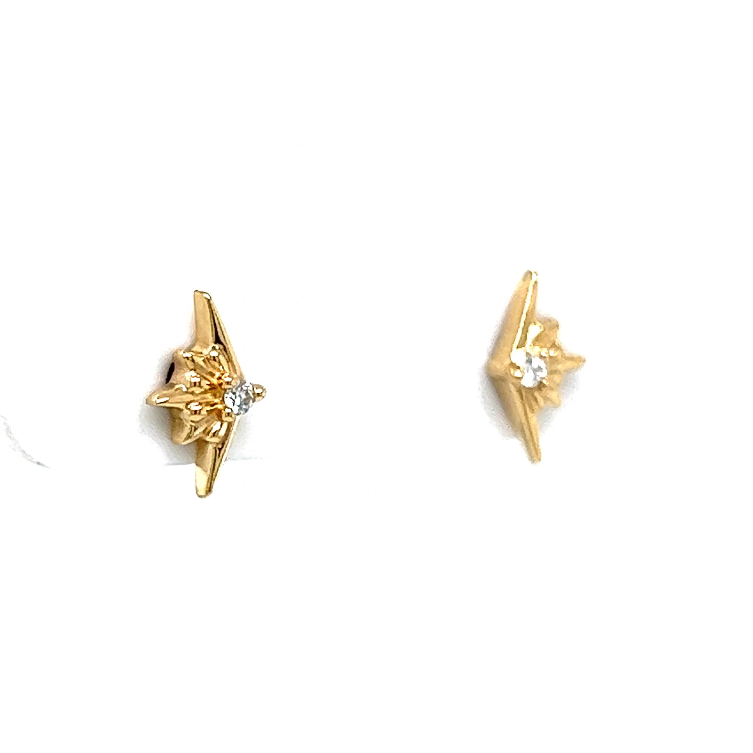 Petite Diamond Starburst Stud Earrings in 14k Yellow Gold - Image 3