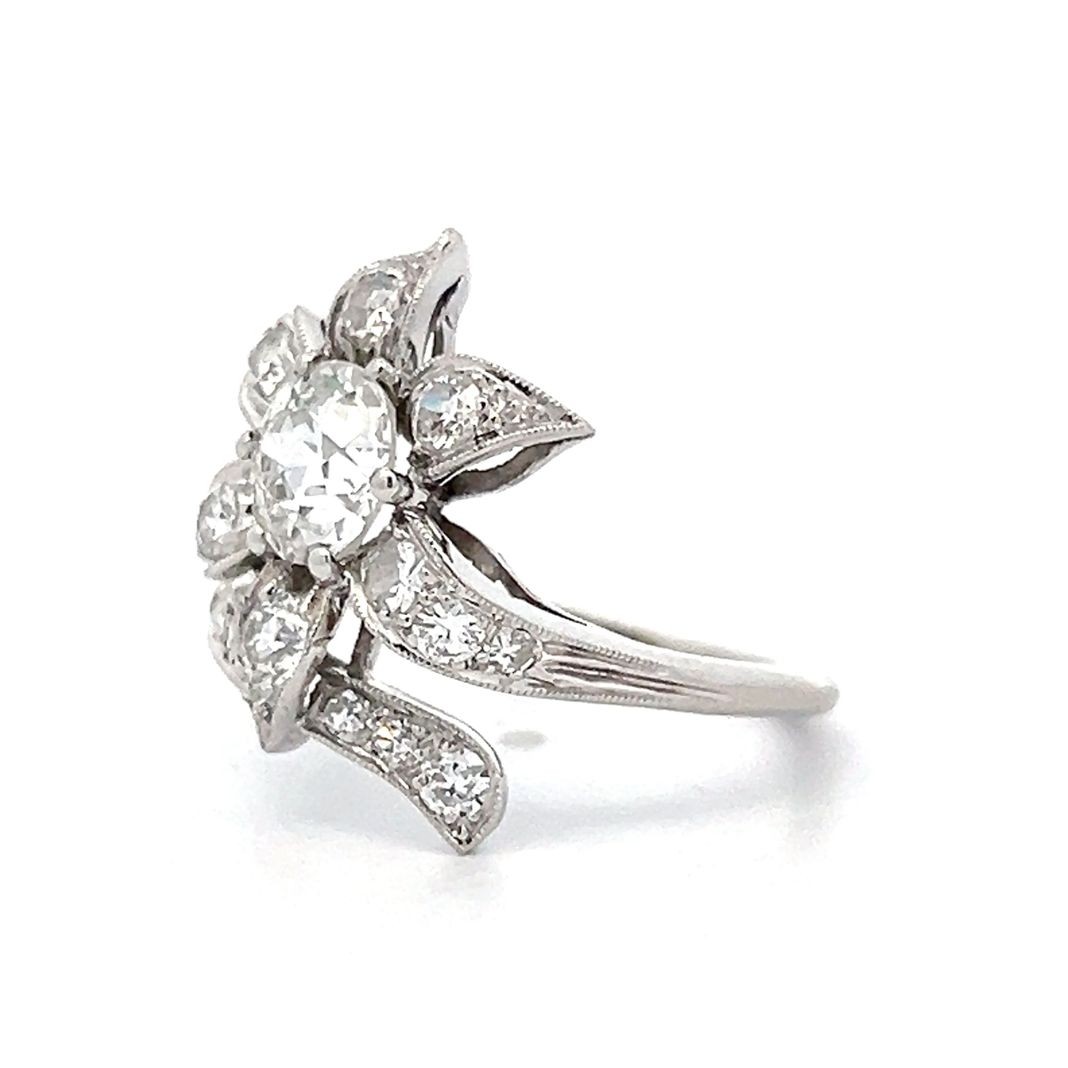 Petri Art Deco Flower Cocktail Ring in Platinum - Image 2