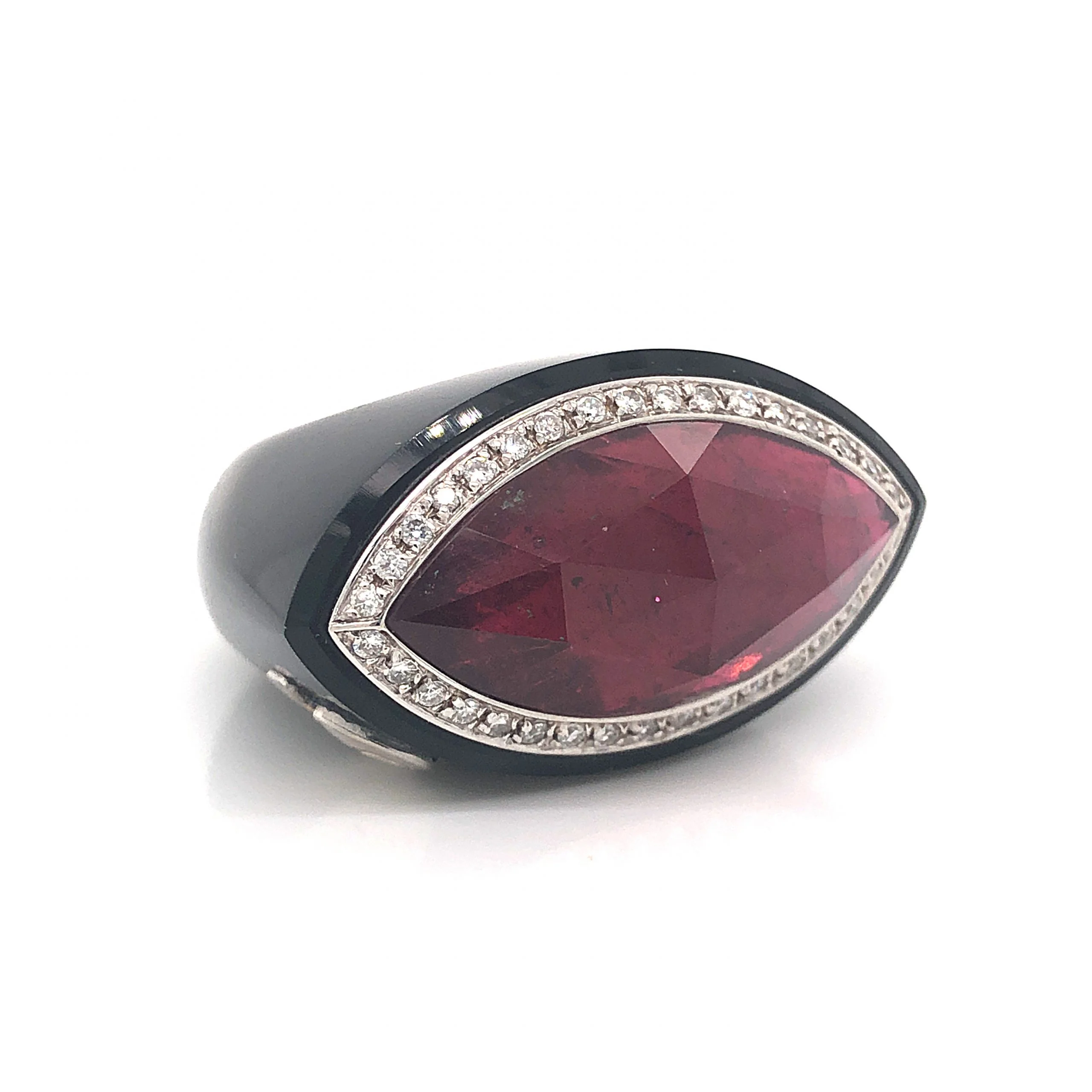 Pietra Di Luna Pink Tourmaline & Diamond Cocktail Ring in 18k White Gold - Image 3