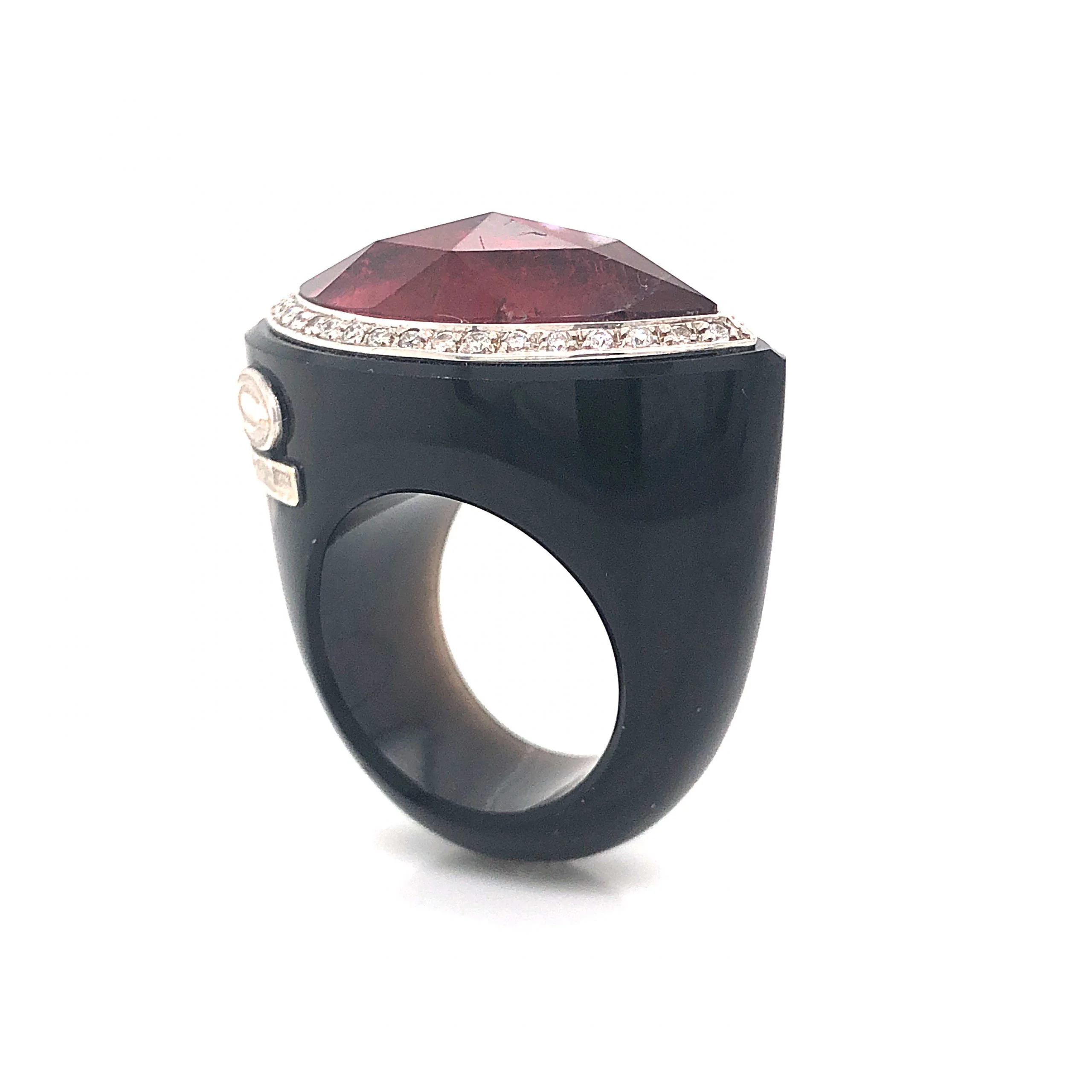 Pietra Di Luna Pink Tourmaline & Diamond Cocktail Ring in 18k White Gold - Image 5