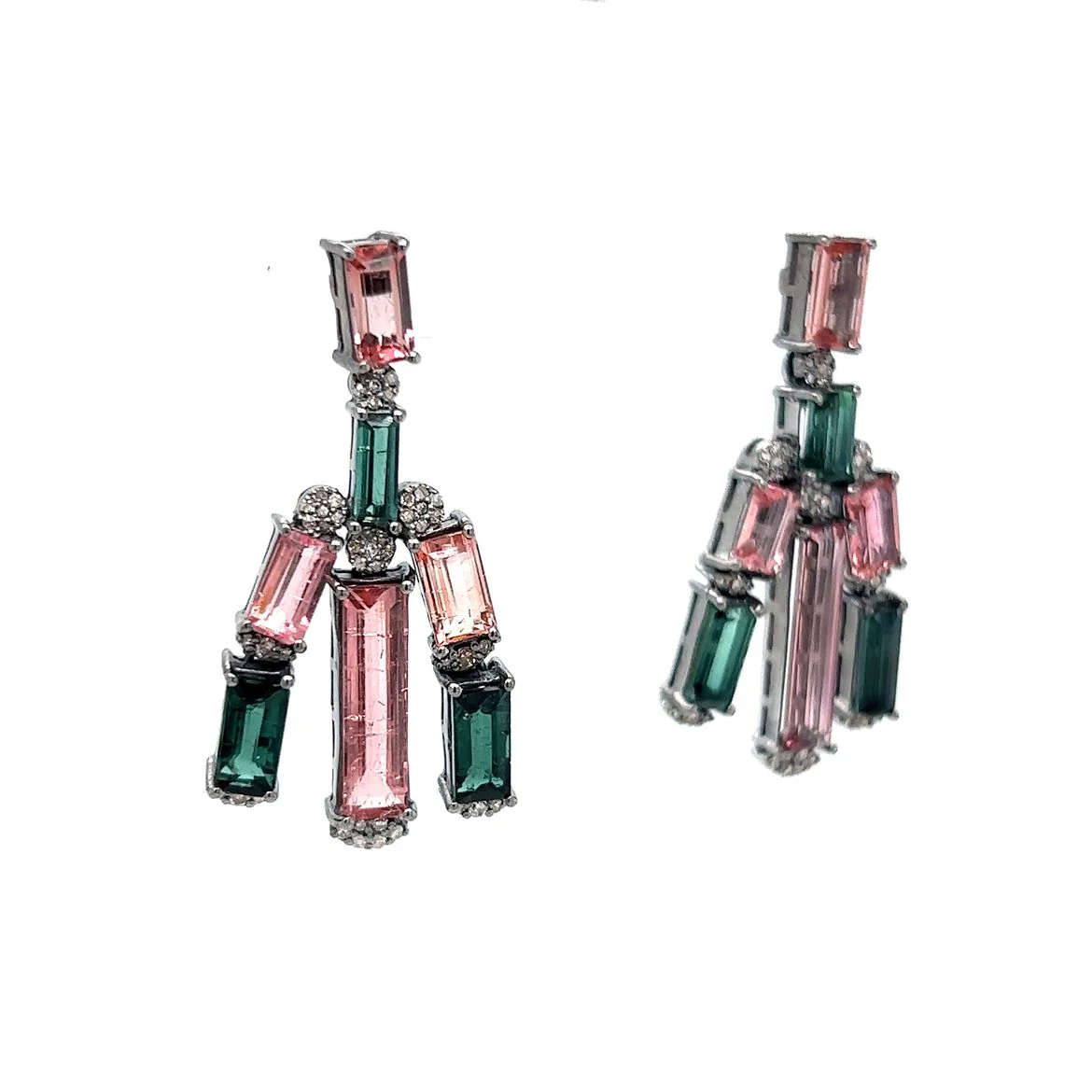 Pink & Green Tourmaline Drop Earrings in Sterling Silver - Image 3