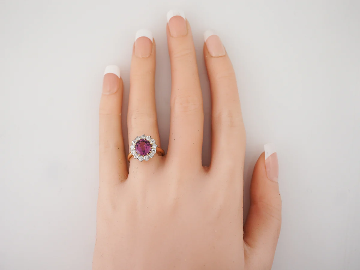 Vintage Edwardian Pink Sapphire & Diamond Cluster Engagement Ring - Image 6