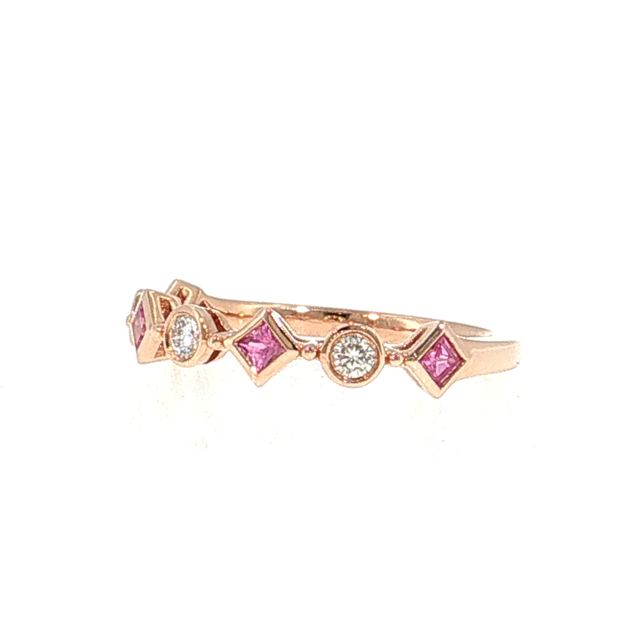 Pink Sapphire & Diamond Stacking Ring 14k Rose Gold - Image 2