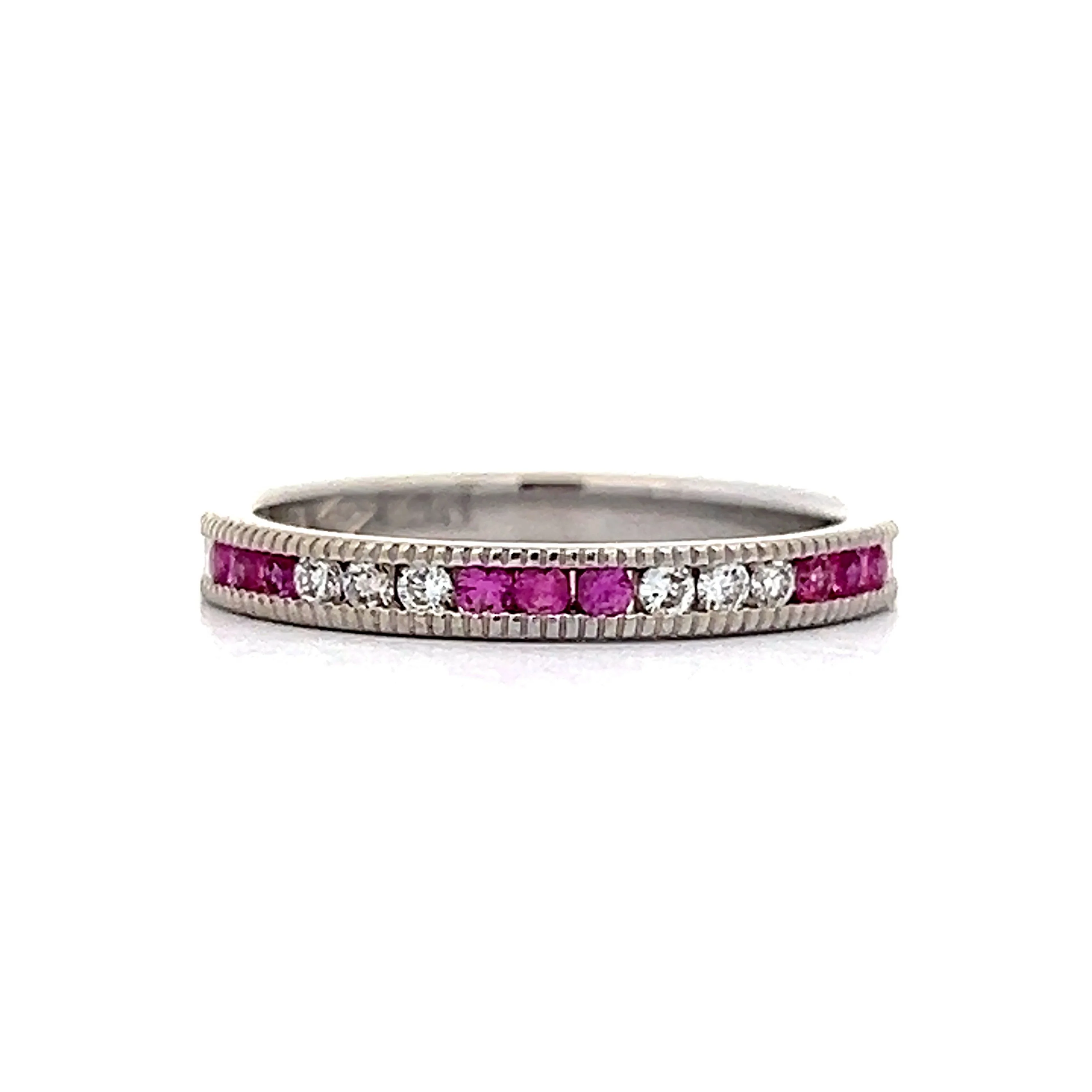 Pink Sapphire & Diamond Wedding Band in White Gold
