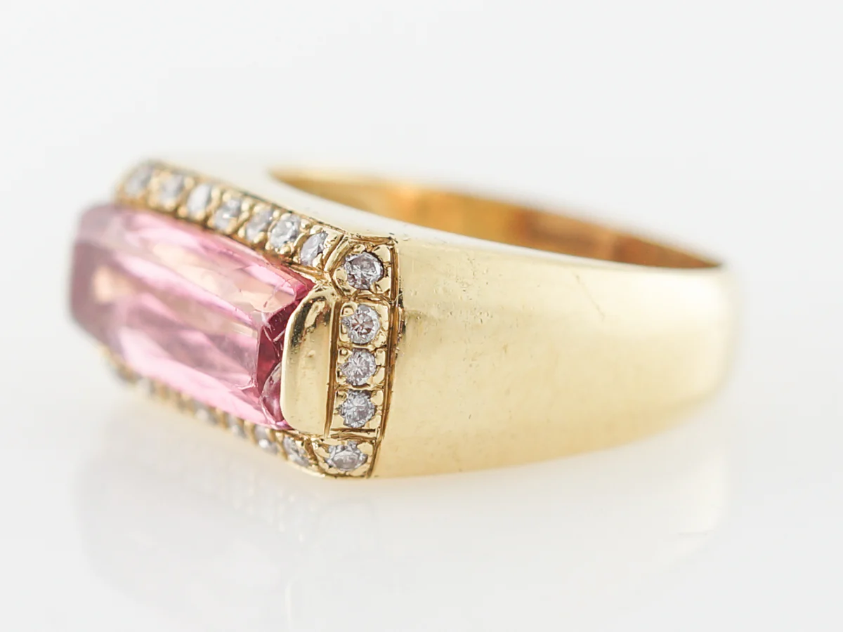 Pink Tourmaline & Diamond Cocktail Ring in Yellow Gold - Image 2