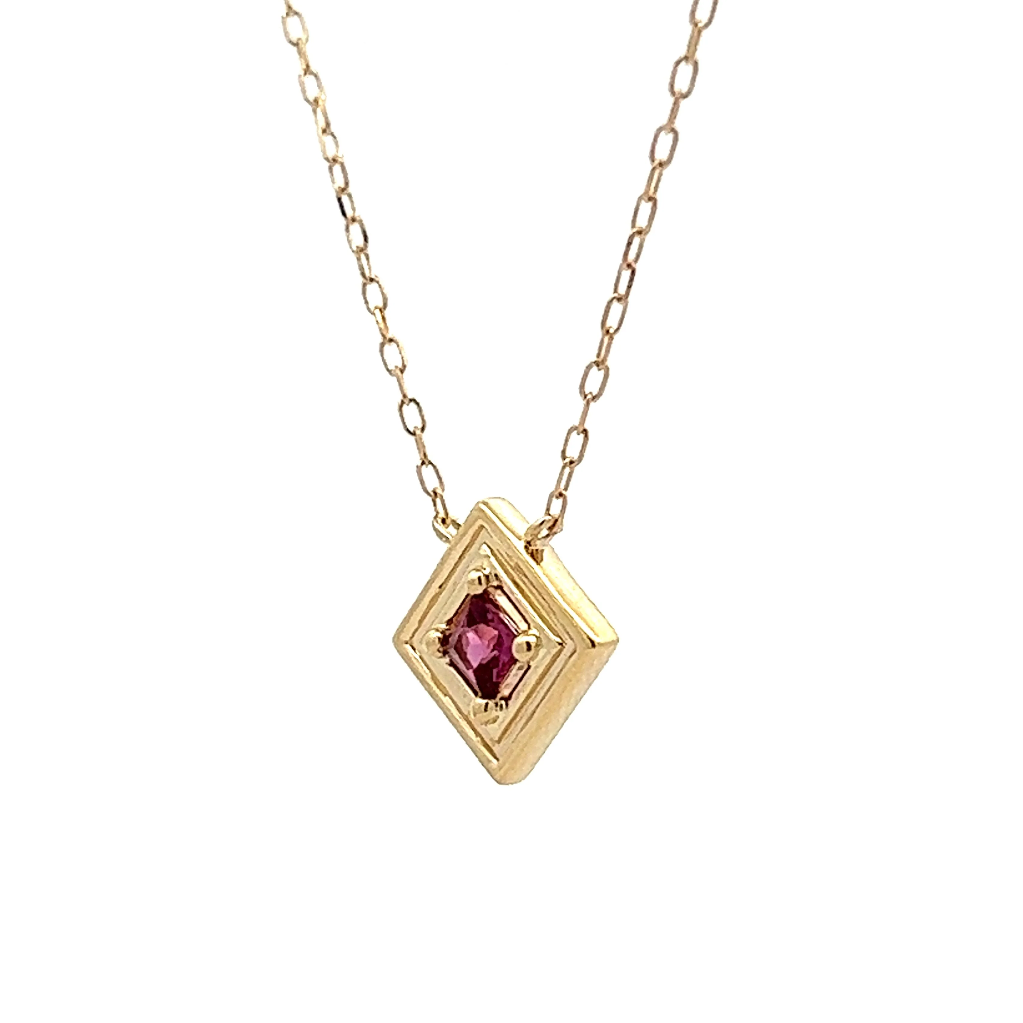 Pink Tourmaline Square Pendant Necklace in Yellow Gold - Image 2