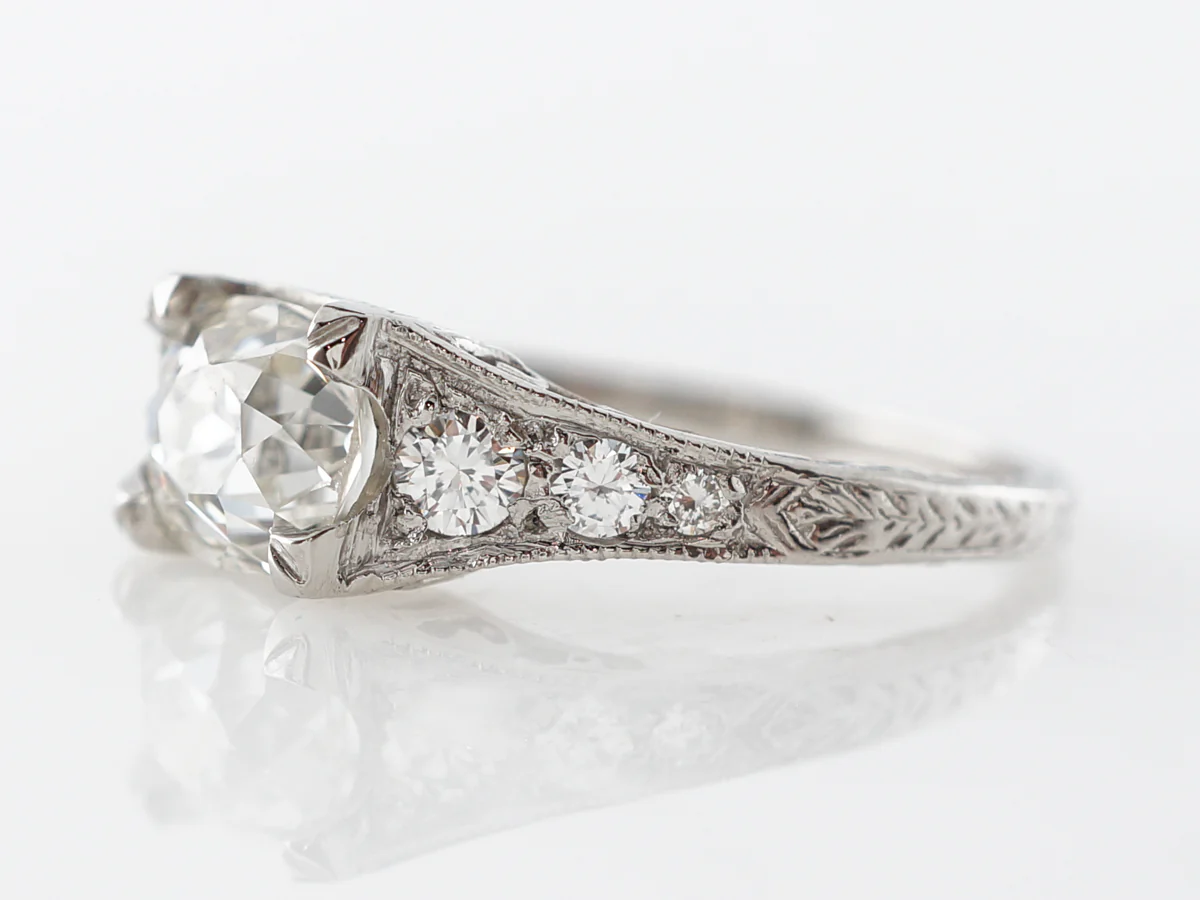 Platinum Art Deco Engagement Ring w/ Cushion Cut Diamond - Image 2