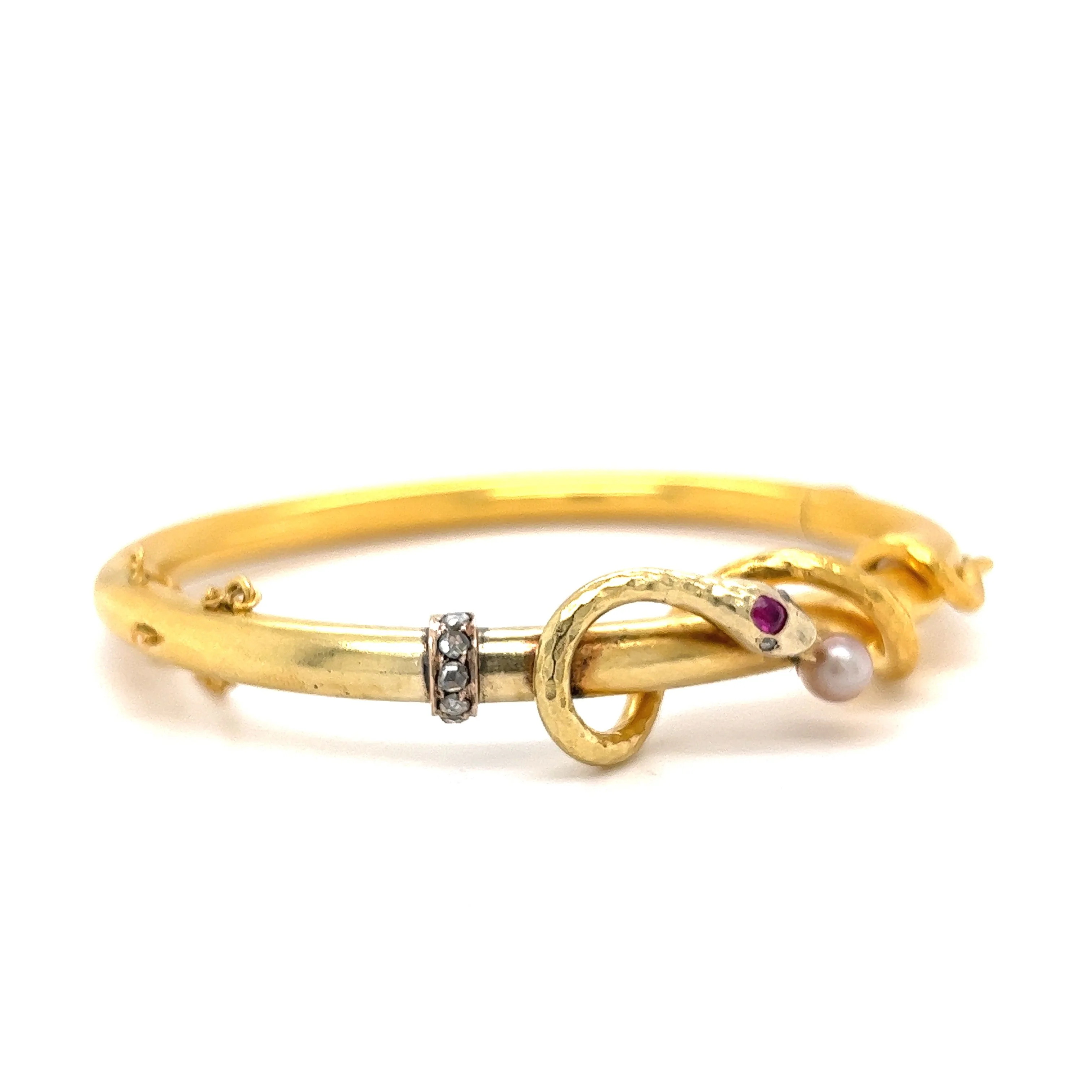 Victorian Snake Wrapped Bangle Bracelet with Diamonds in 14k Gold - Image 3