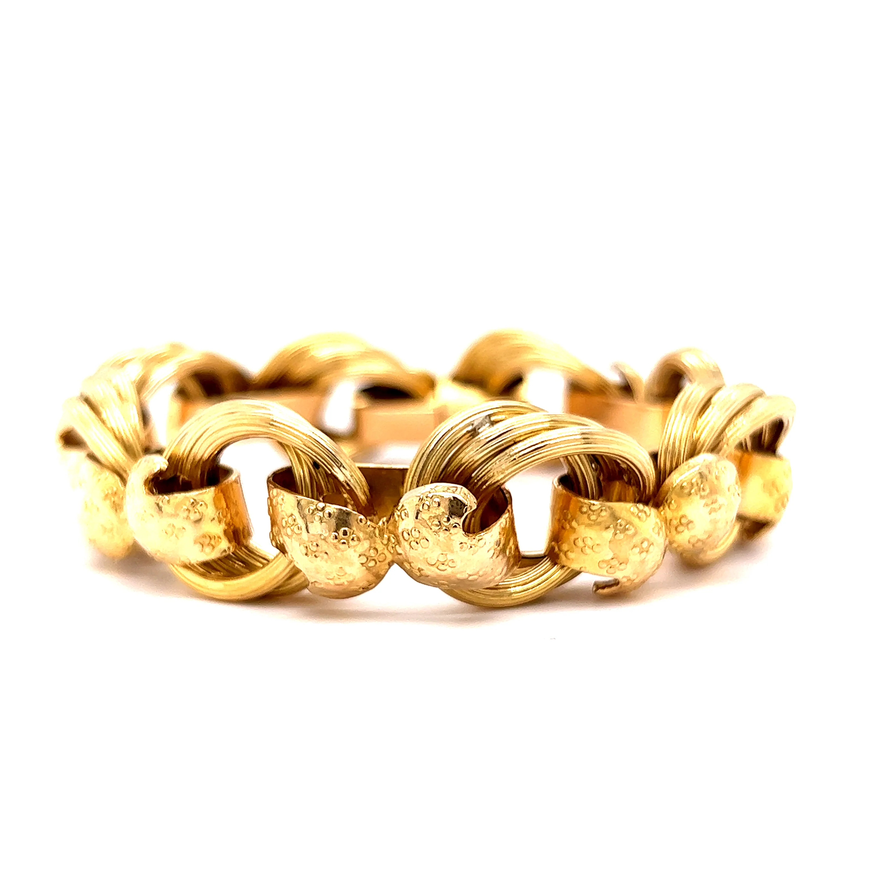 Modern Multi-Textured Heavy Link Bracelet in 18k Yellow Gold