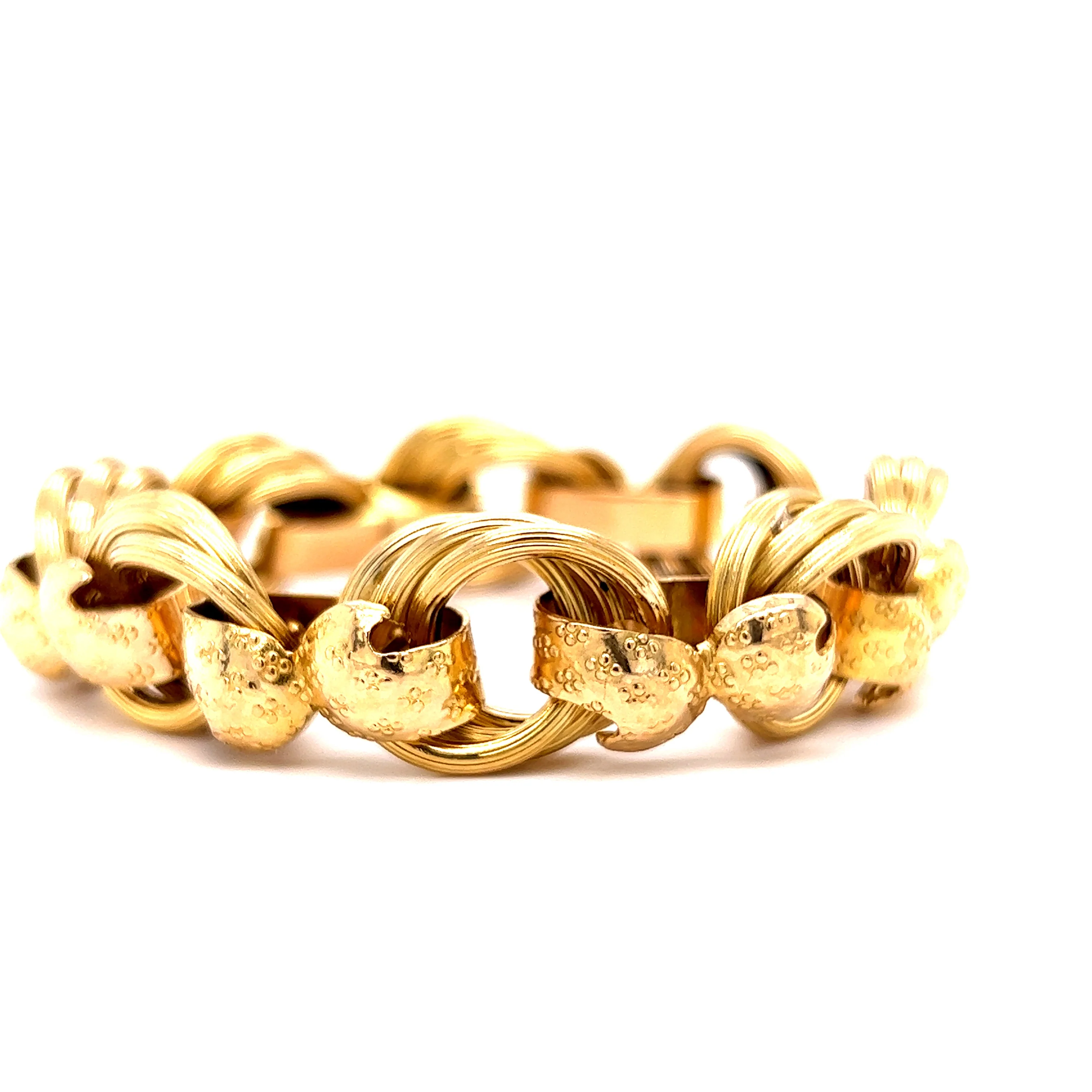 Modern Multi-Textured Heavy Link Bracelet in 18k Yellow Gold - Image 3