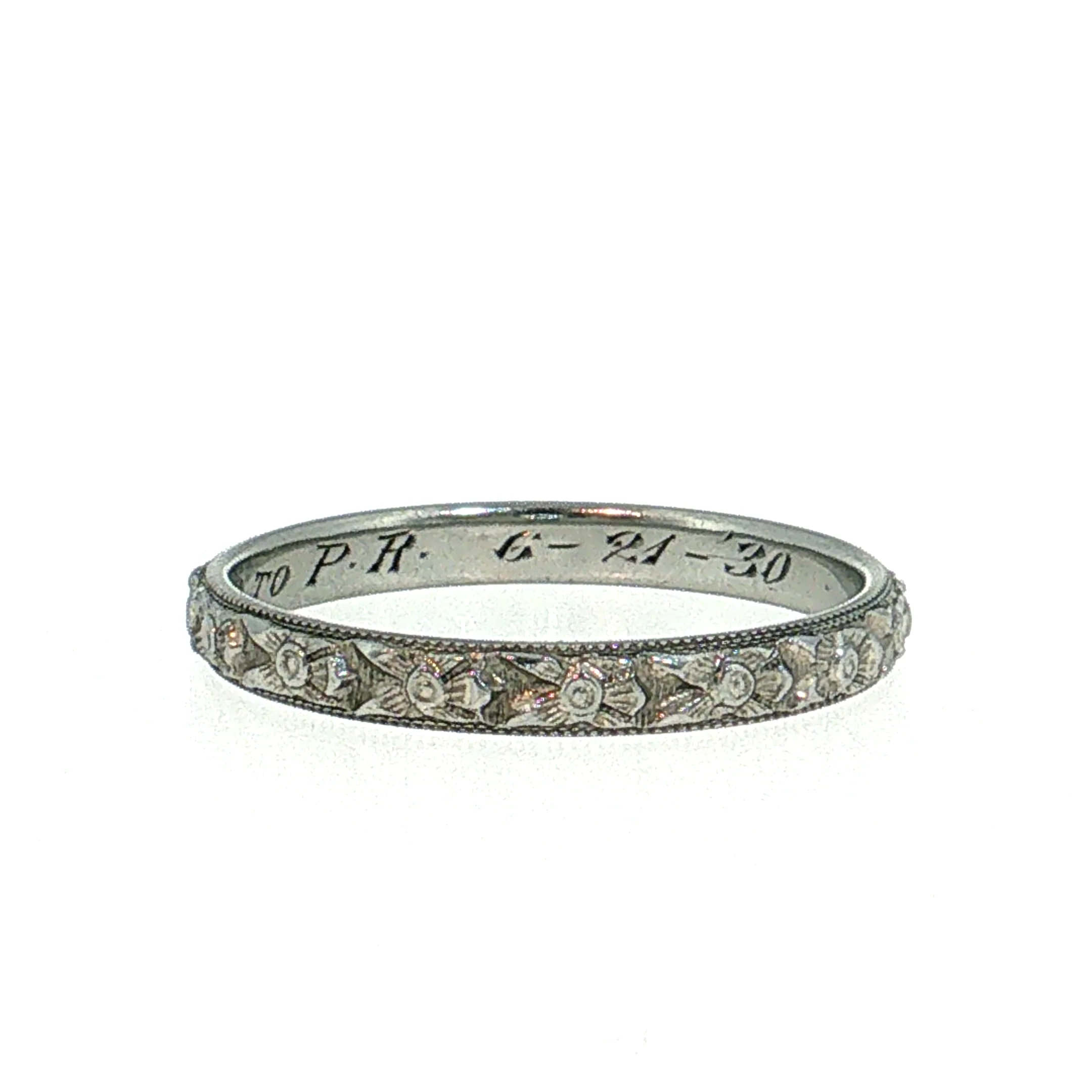 Antique Art Deco Men's Wedding Band 18k White Gold - Image 5