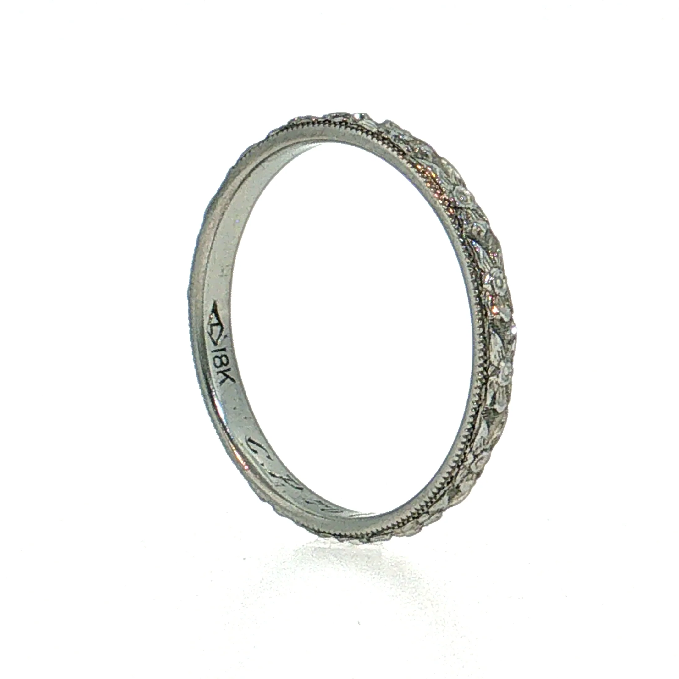 Antique Art Deco Men's Wedding Band 18k White Gold - Image 8