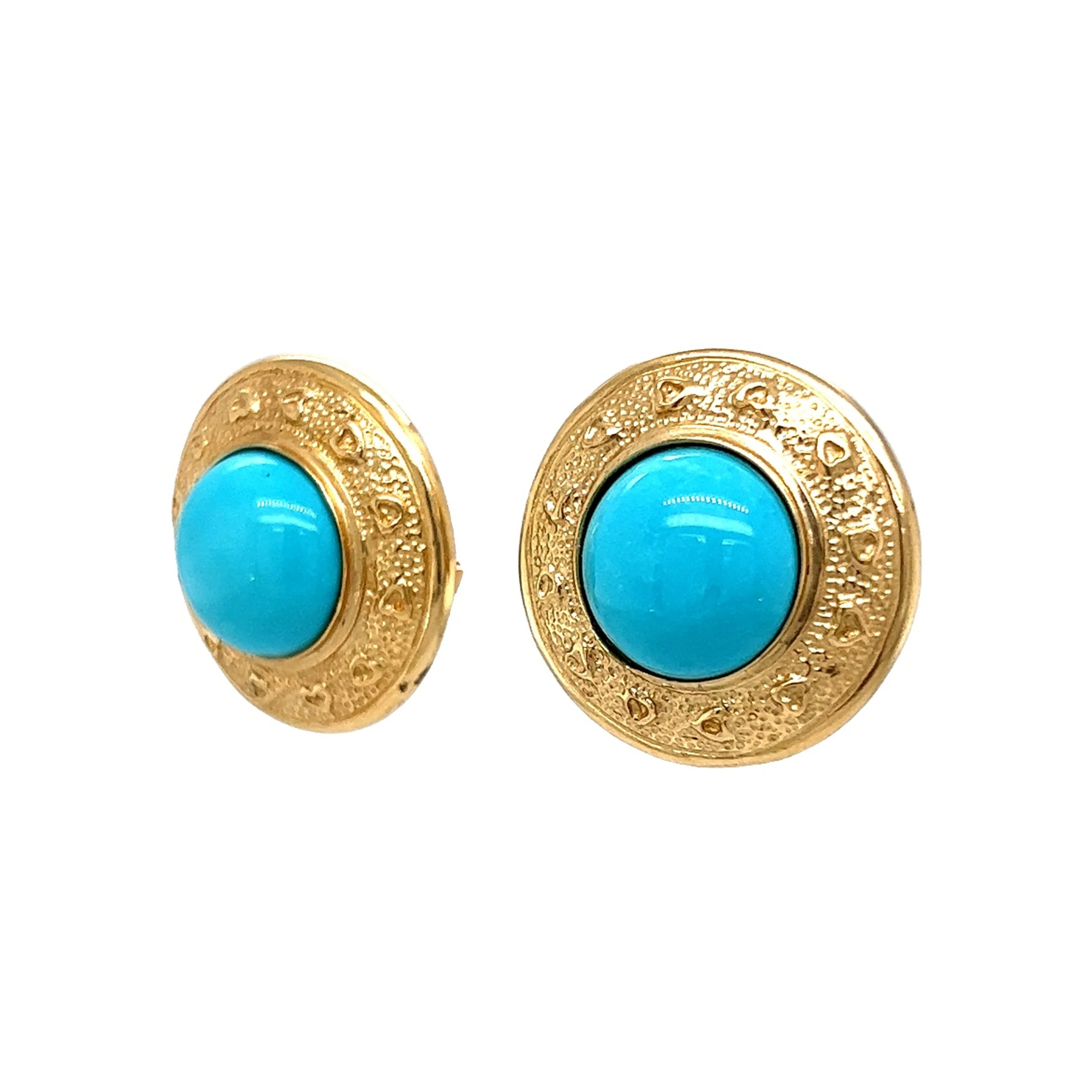 12.10 Turquoise Cabochon Earring Studs in 14k Yellow Gold - Image 2