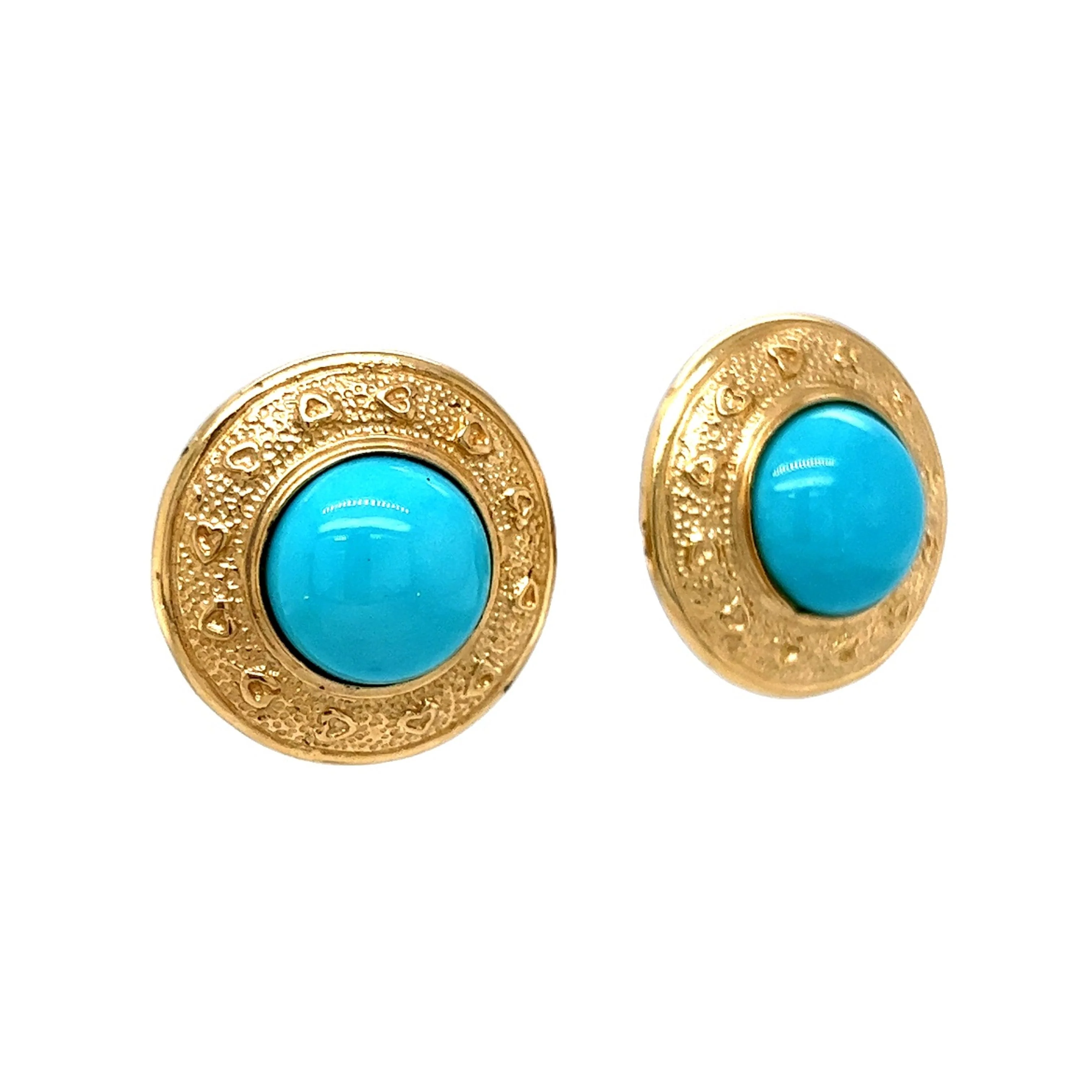 12.10 Turquoise Cabochon Earring Studs in 14k Yellow Gold - Image 3