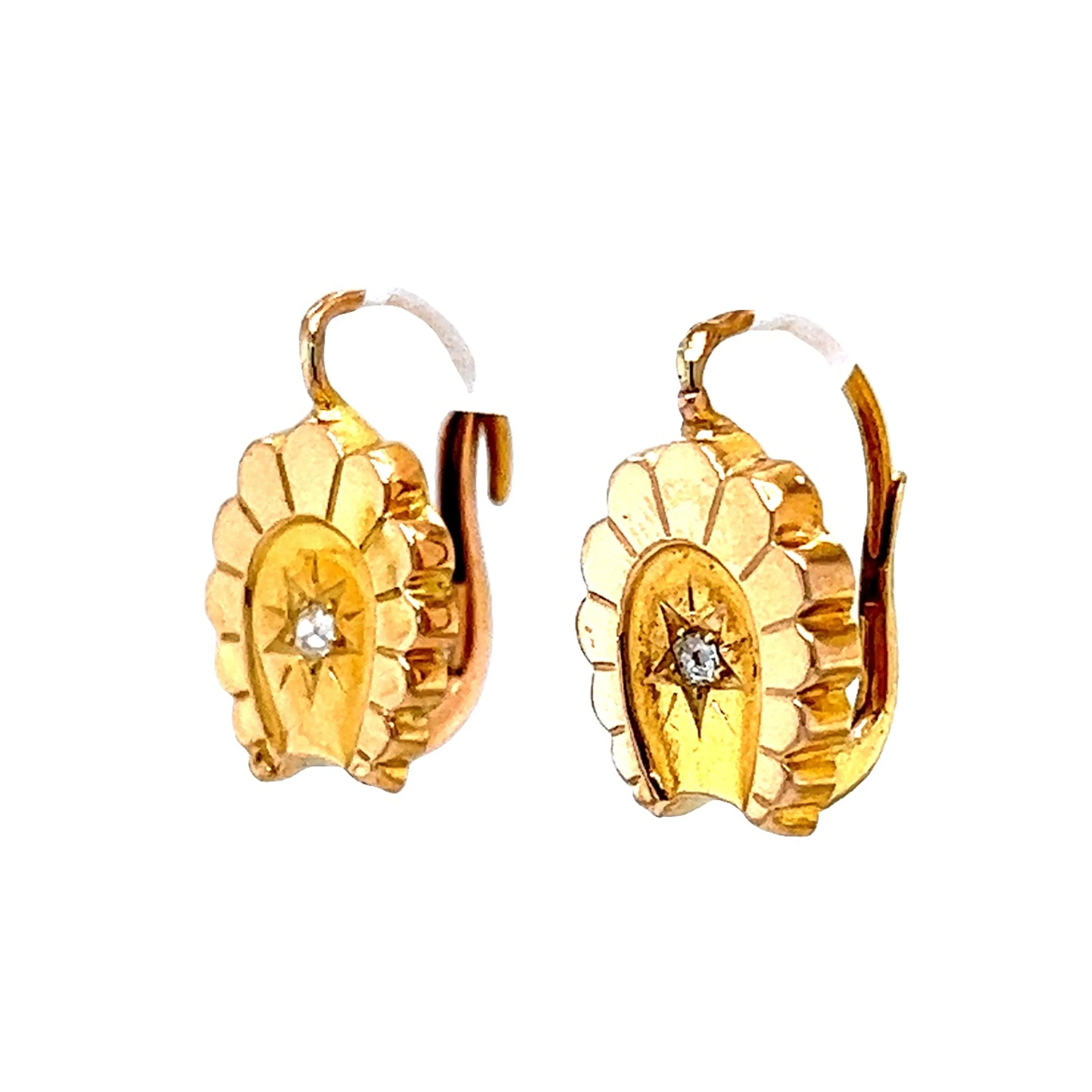 Victorian Inspired Diamond Drop Earrings in 14k Yellow Gold - Image 2