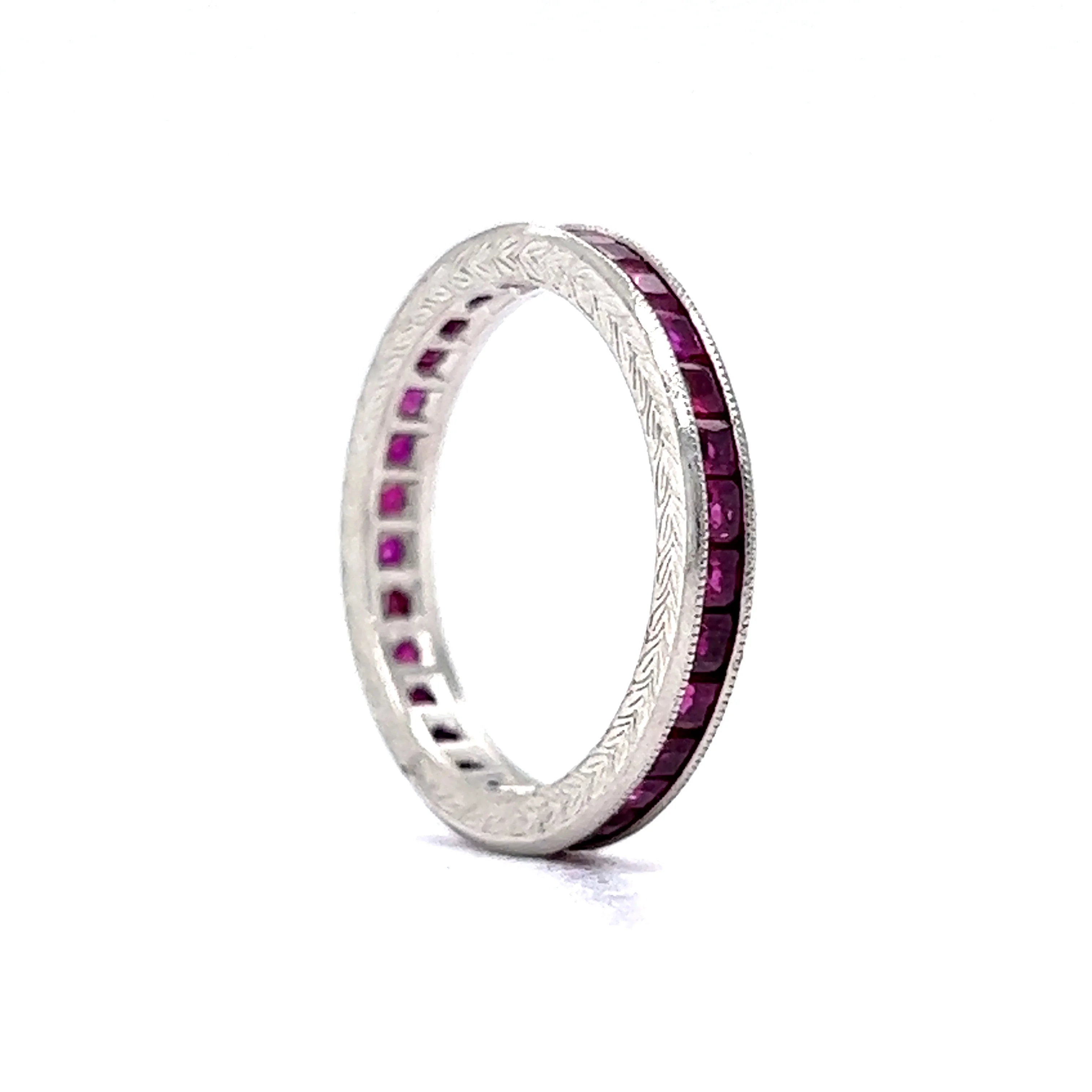 .87 Square Cut Ruby Eternity Wedding Band in Platinum - Image 5