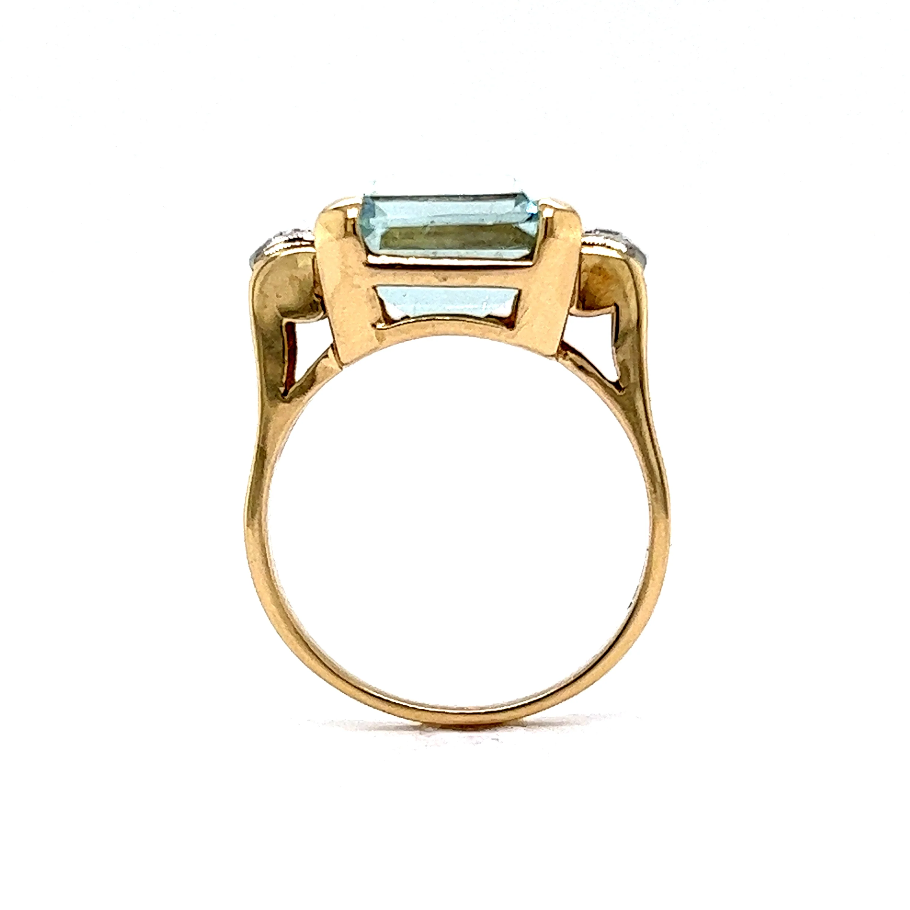 8.22 Emerald Cut Aquamarine Cocktail Ring in 14k Yellow Gold - Image 4
