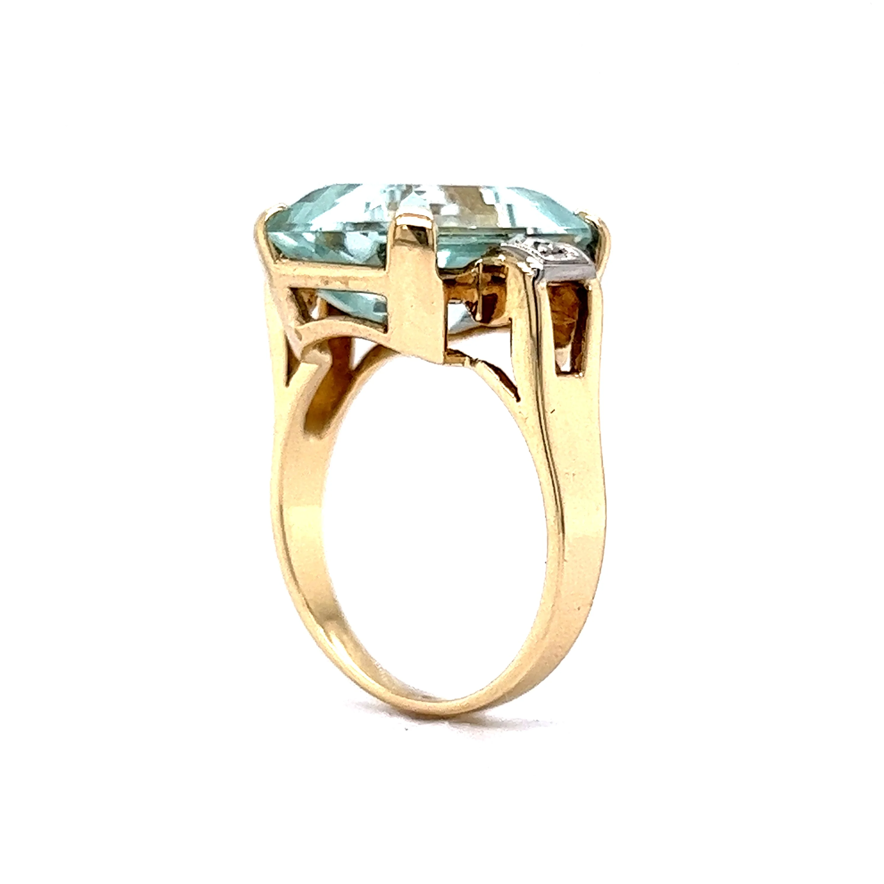 8.22 Emerald Cut Aquamarine Cocktail Ring in 14k Yellow Gold - Image 5