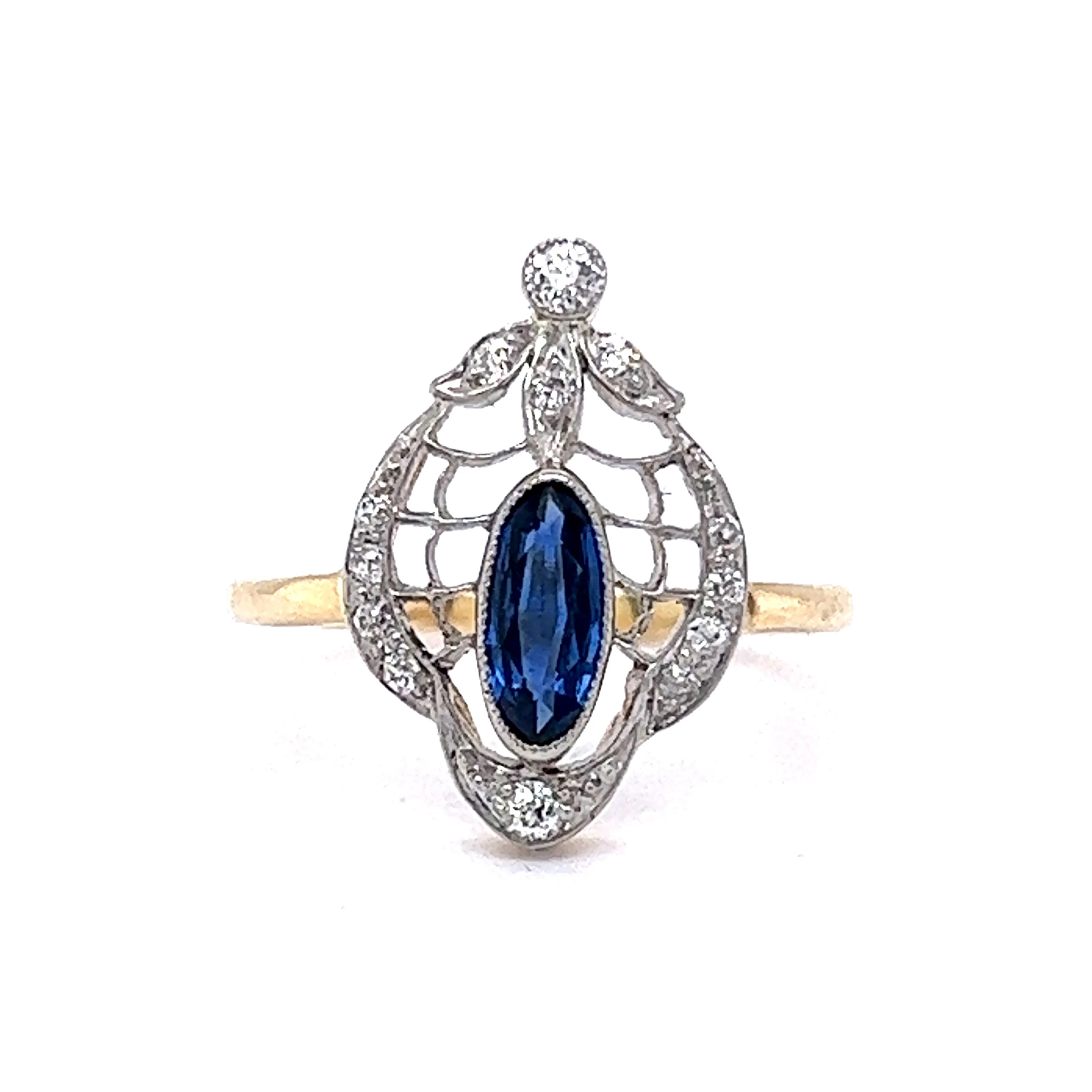 .53 Vintage Art Deco Sapphire & Diamond Right Hand Ring in 14k Gold