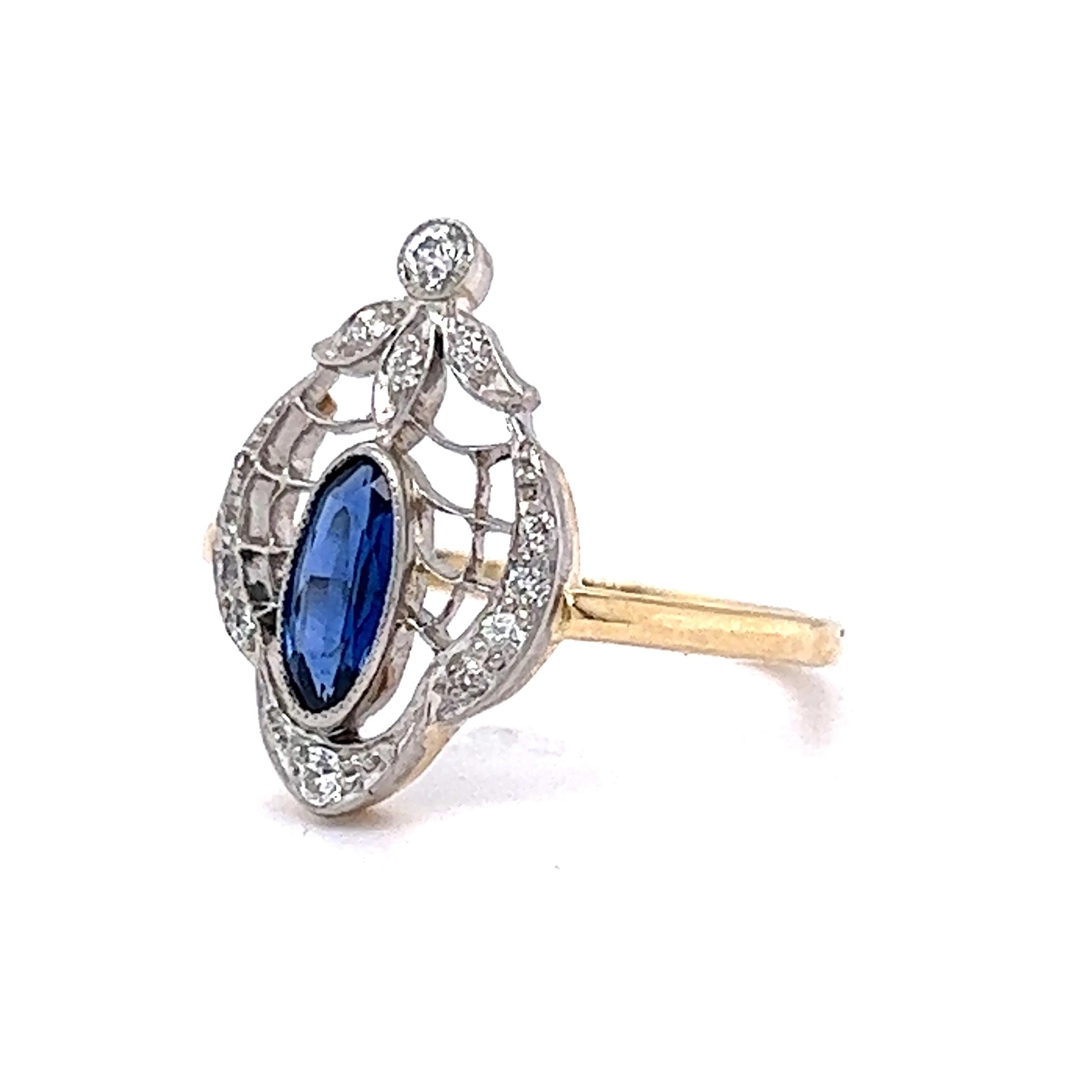 .53 Vintage Art Deco Sapphire & Diamond Right Hand Ring in 14k Gold - Image 2